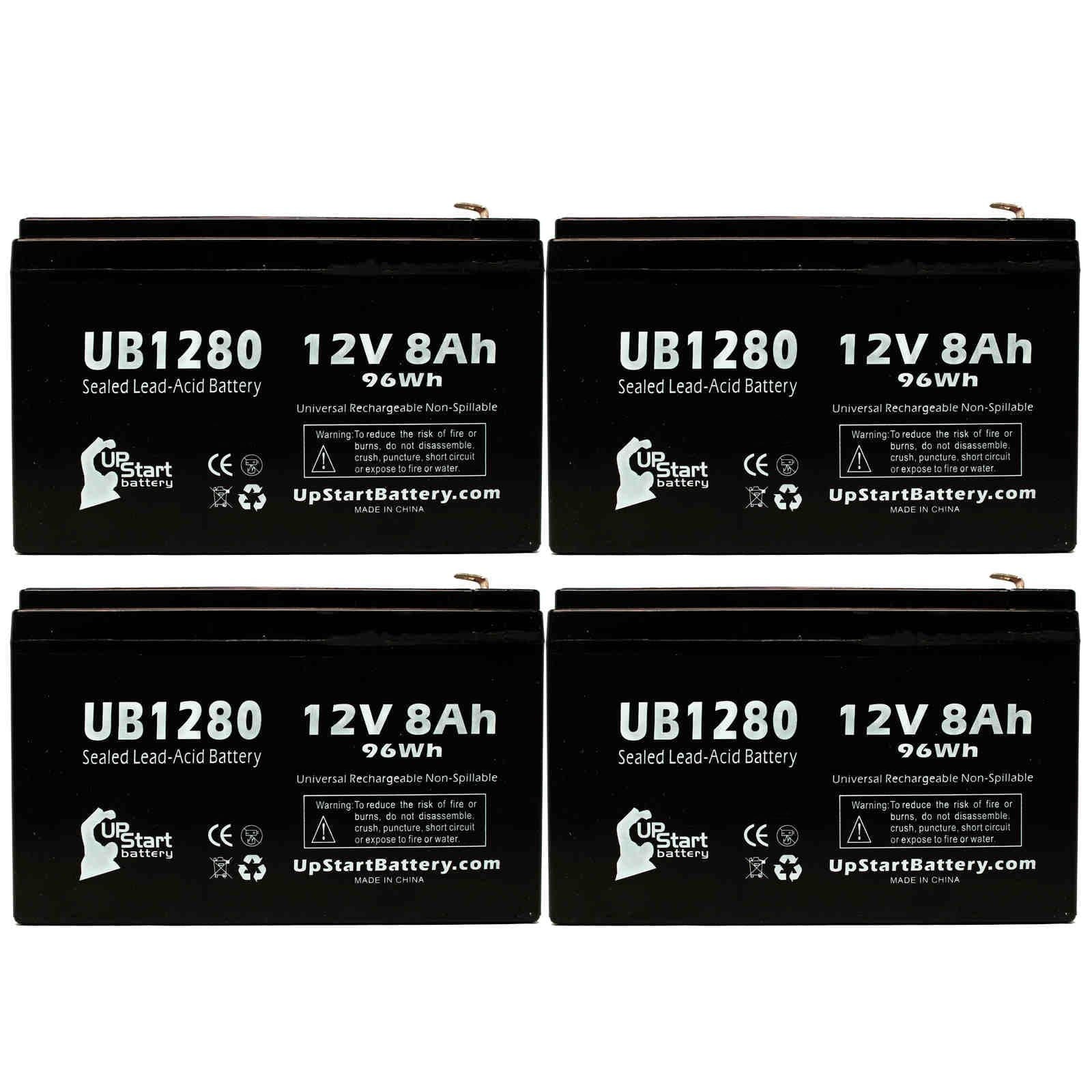 4x Pack - Compatible Dyonics  40 Battery - Replacement  Universal Sealed Lead Acid Battery (12V, 8Ah, 8000mAh,  Terminal, , ) - Includes 8  to  Terminal Adapters