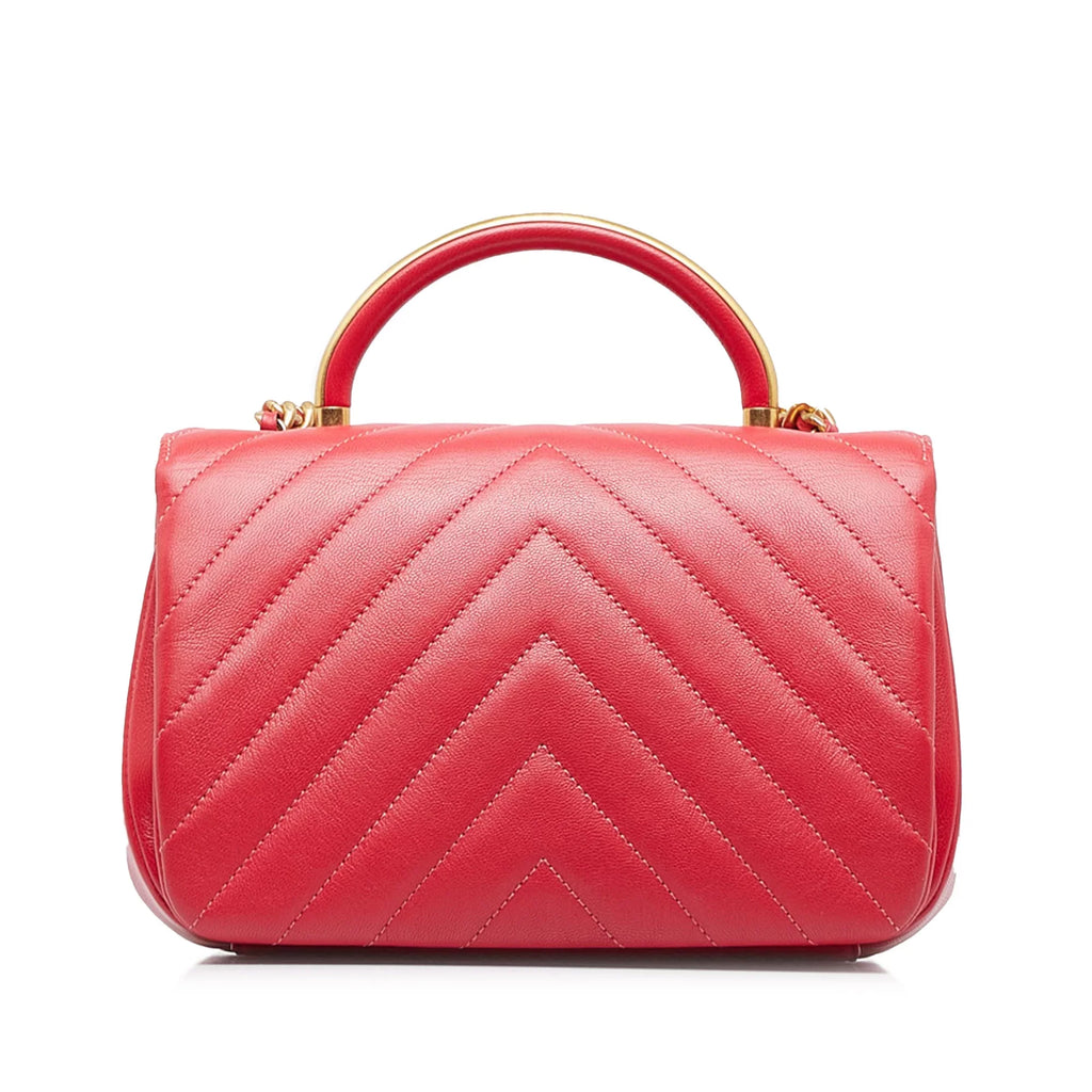 Pre-Owned Authenticated Chanel  Chevron Flap Satchel Lambskin Leather Red Unisex (Good)