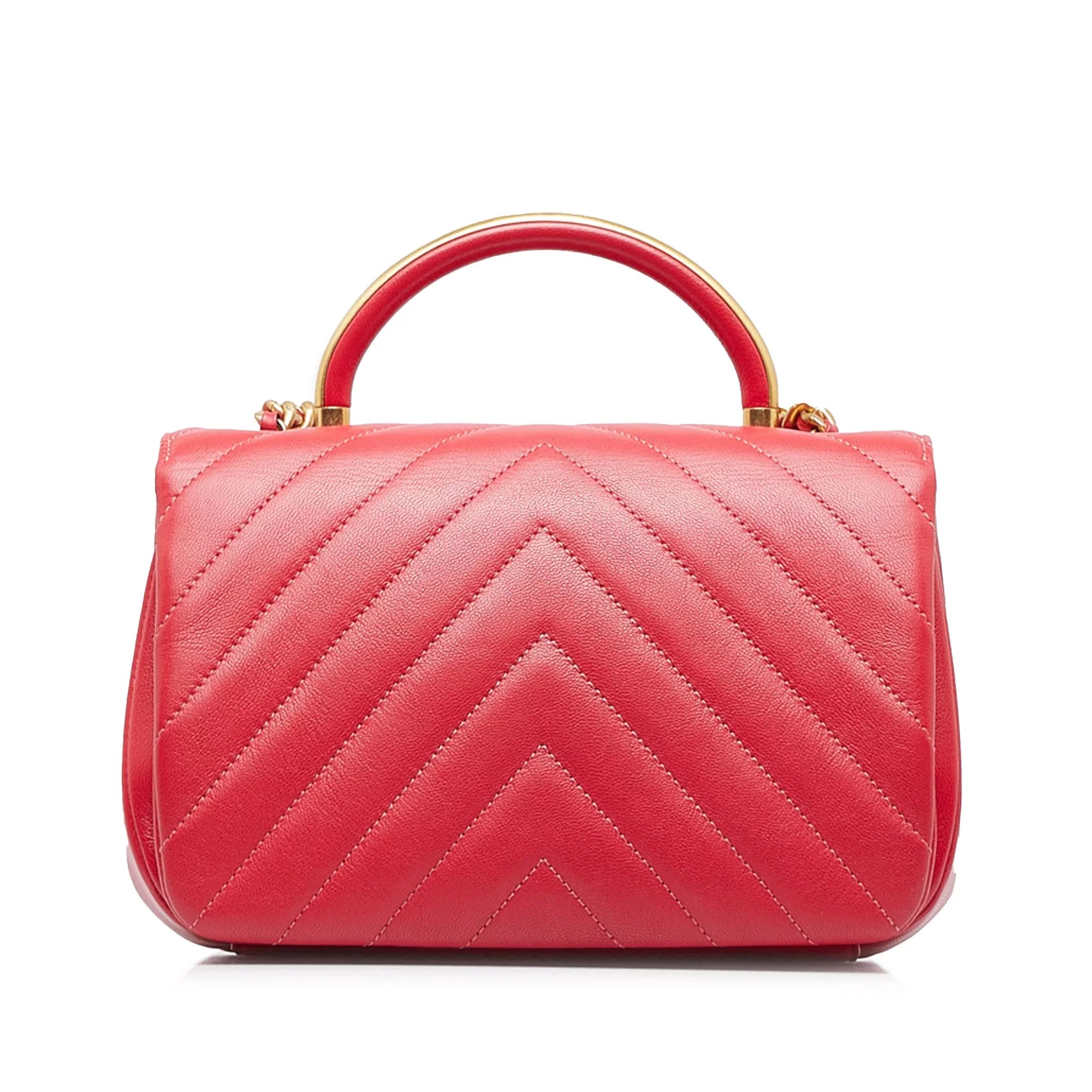 Pre-Owned Authenticated Chanel  Chevron Flap Satchel Lambskin Leather Red Unisex (Good)