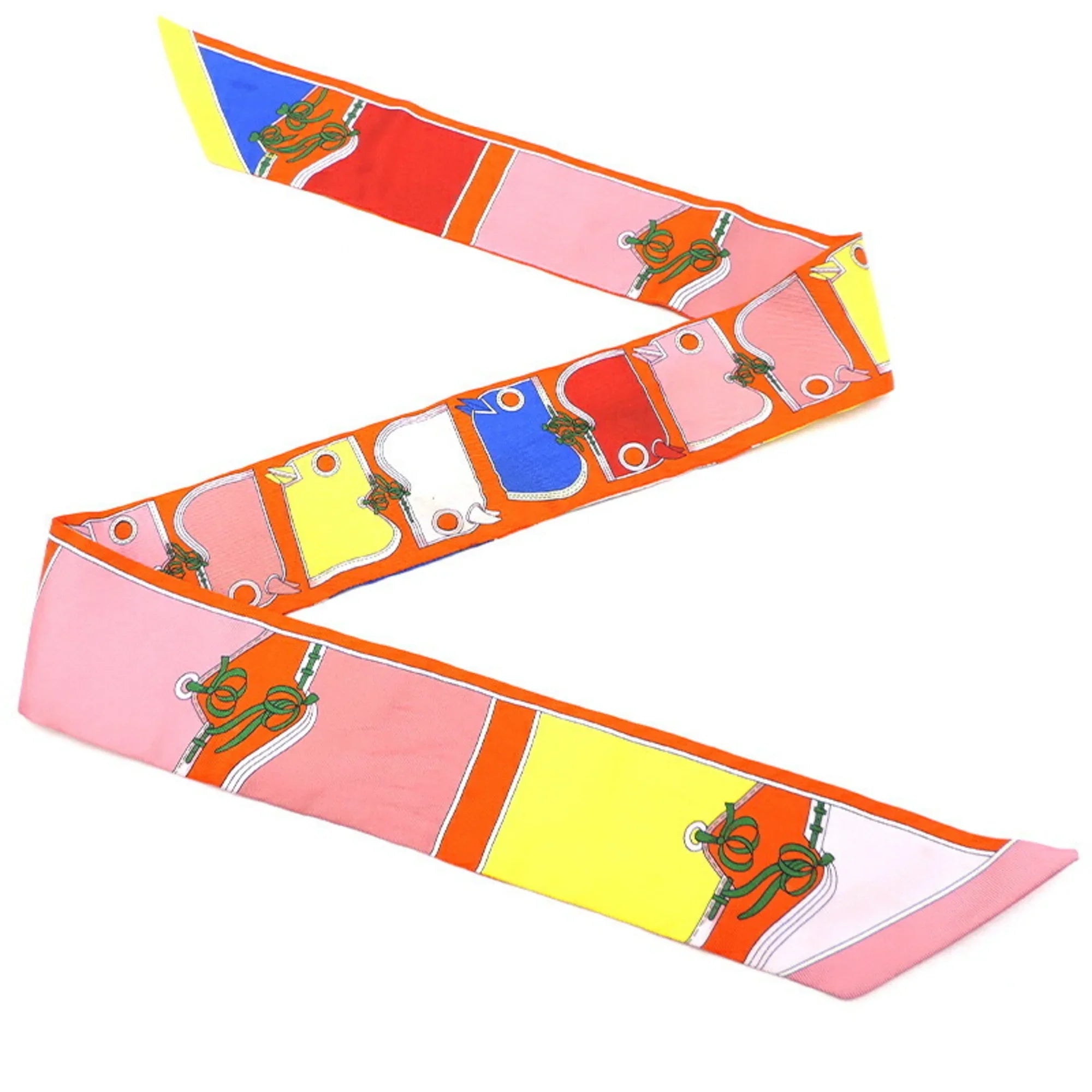Pre-Owned Hermes Twilly Camails Women's Scarf Muffler 100% Silk Orange (Good)