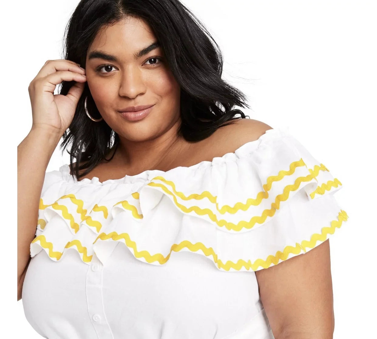 Lisa Marie Fernandez Women's Plus Size Ric Rac Off the Shoulder Dress - White/Yellow, 1X