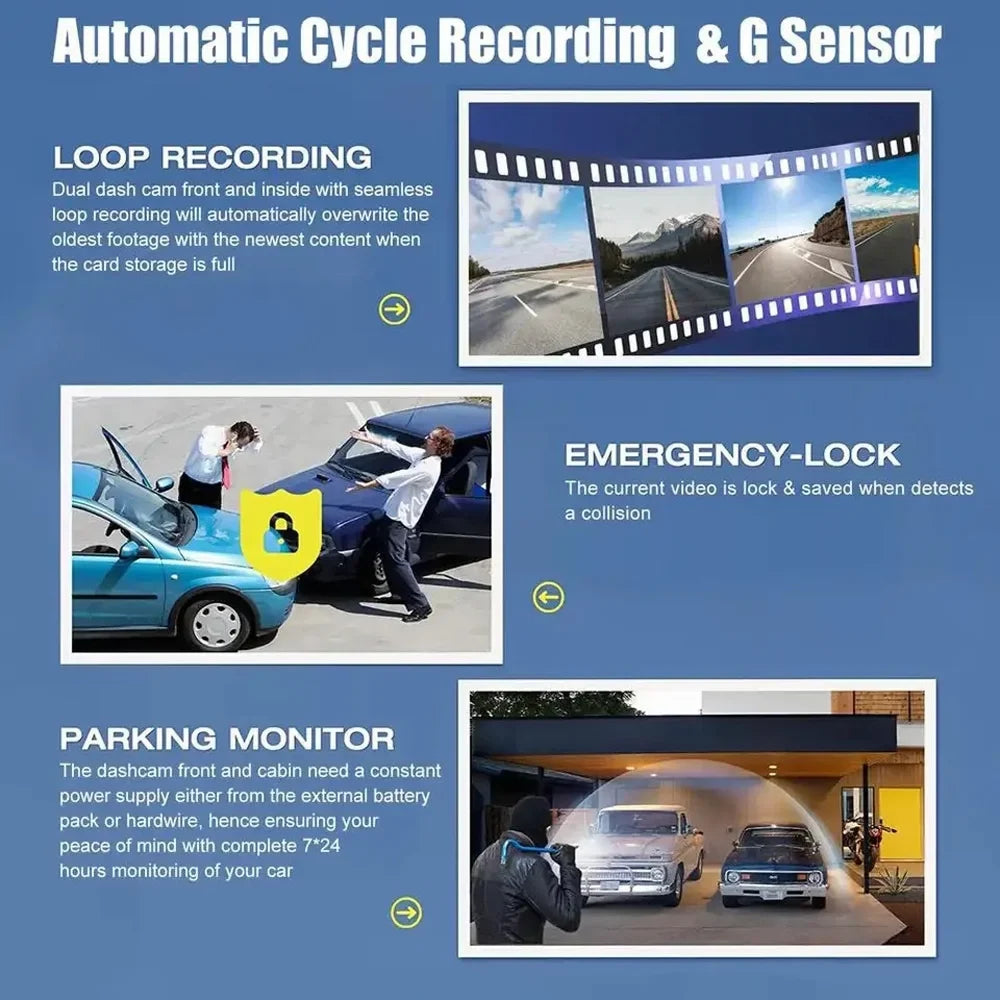 Anself Dash Cam with Parking and Clear Car Rearview Mirror for Car Video Recording