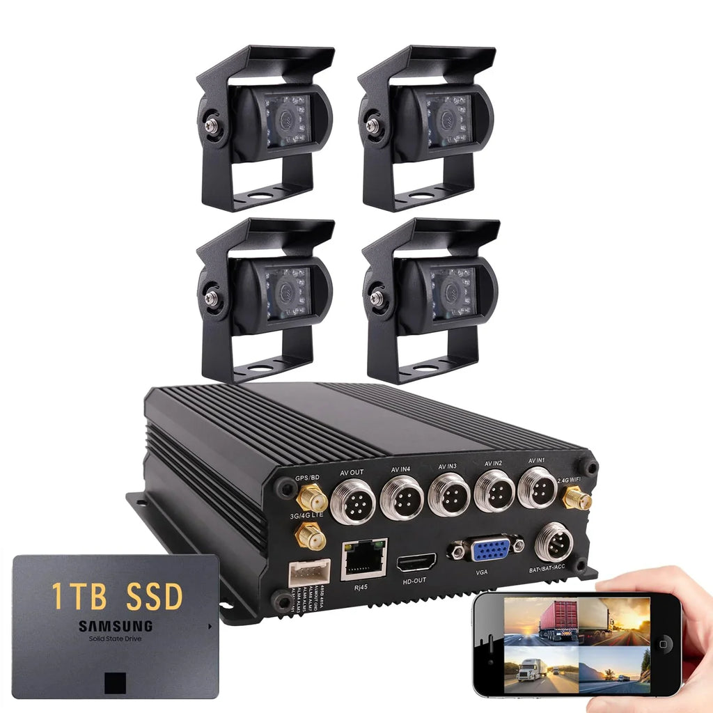(1TB  ) 4CH  4G WiFi 1080P Truck  Camera System Live View on /Web/ with 4pcs Waterproof  Camera for Fleet/