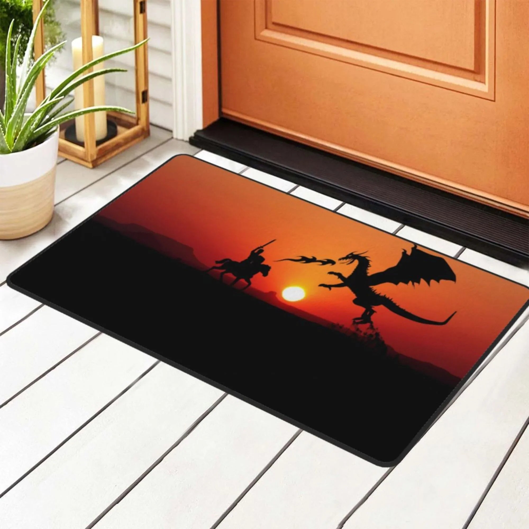 Sunset Dragon Knight Area Rugs Doormat , Facecloth Non-Slip Floor Mat Rug for Living Room Kitchen Sink Area Indoor Outdoor Entrance 72"x48"