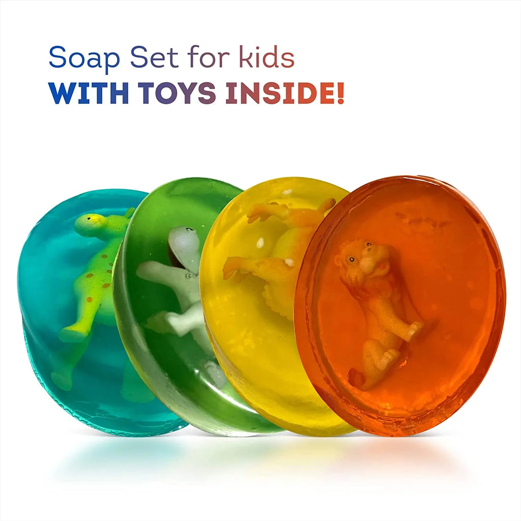 Kids Soap with Toys Inside Funny Animals Surprise Glycerin Soap Bar Collect All 12 Wild Animals Toys Moisturizing Handmade in  Natural and Safe by Relaxcation 4 Set