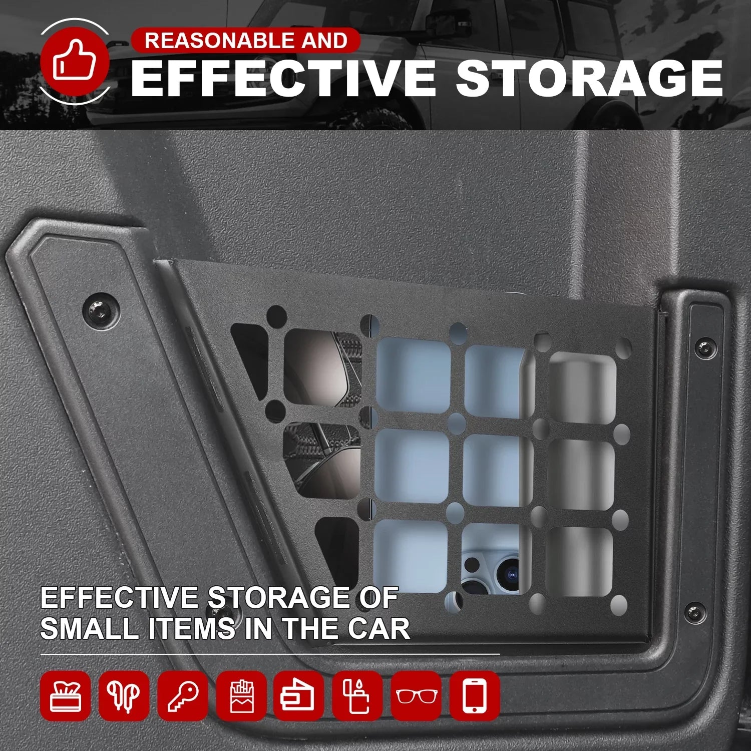 2Pcs Rear Door Storage Pocket Side Organizer Box Compatible with for Ford Bronco Accessories