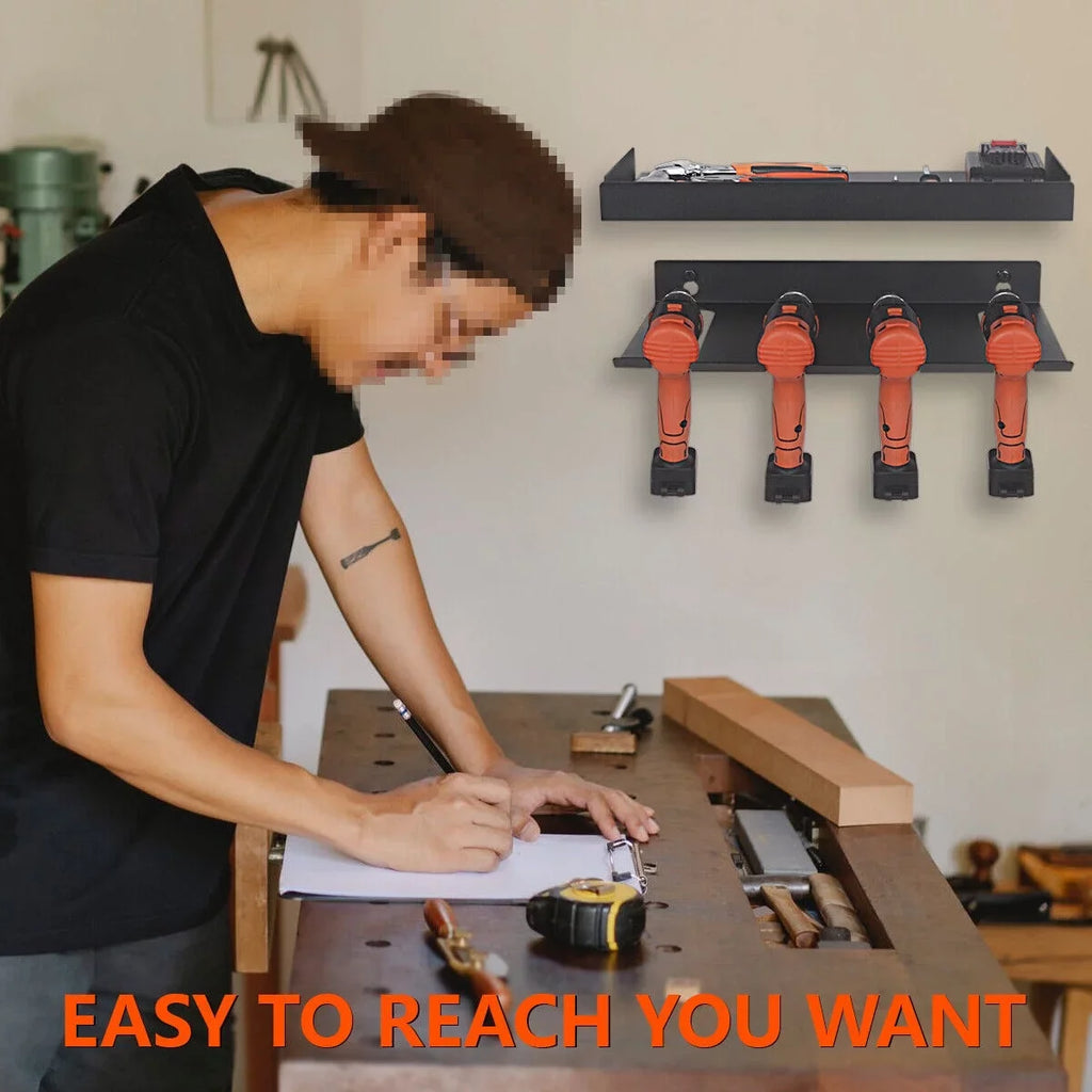 Drill Organizer Rack,Wall Mount Cordless Drill Tool Holder Power Tool Storage | Holds 4 Drills Garage Tool Box