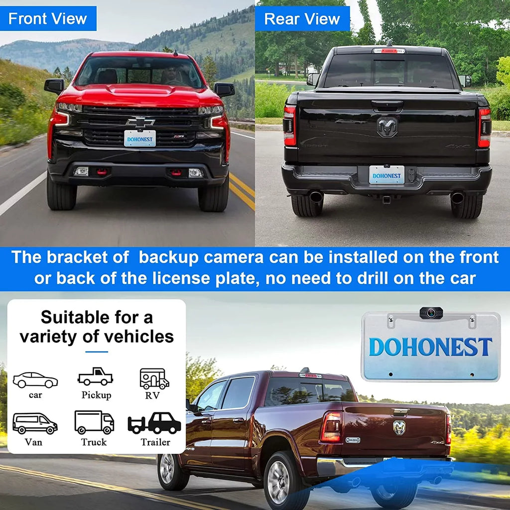 DoHonest Wireless Backup Camera 7-Inch: Plug and Play Easy to Install Truck Car Monitor Kit  1080P Bluetooth Reverse Cam for Pickup Camper Van Stable Signal 2 Channel Night vision Auto-Switching