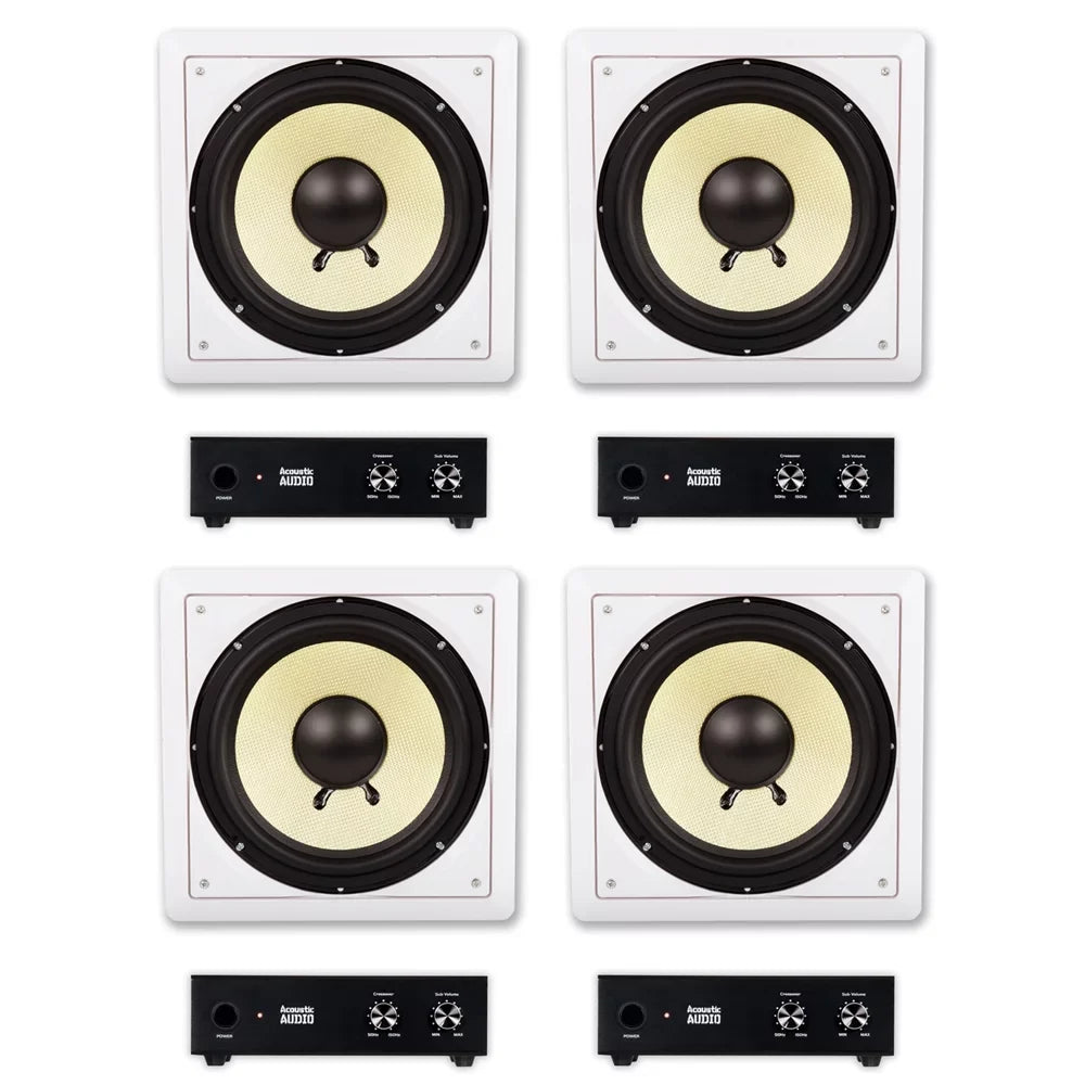 Acoustic Audio - Flush Mount Subwoofers with 10" Speaker and Amps 4 Pack