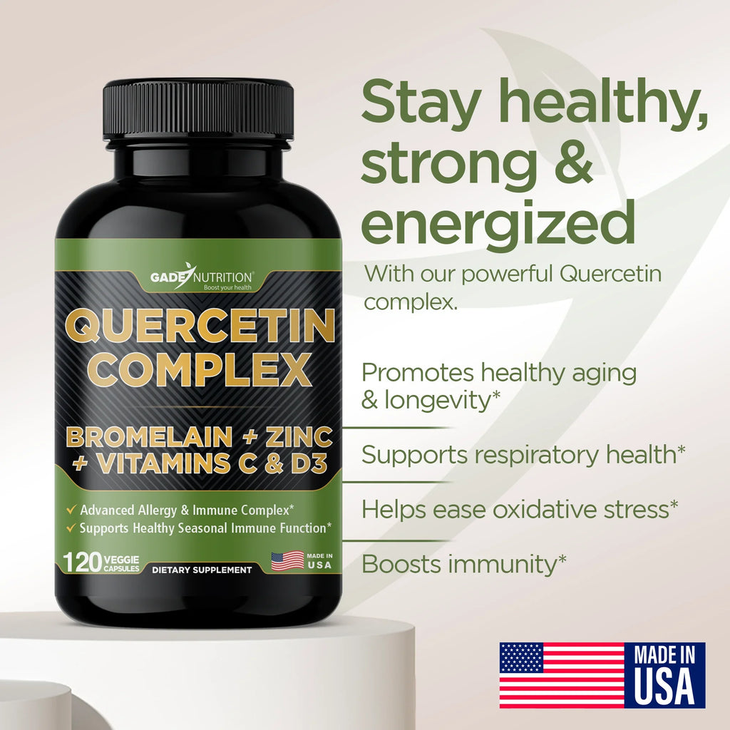 Quercetin Complex with Bromelain, quercetin supplements 500mg, with Vitamin  and Zinc, Bioflavonoids for Healthy Immune Support, vitamin , zinc quercetin, Third Party Tested.