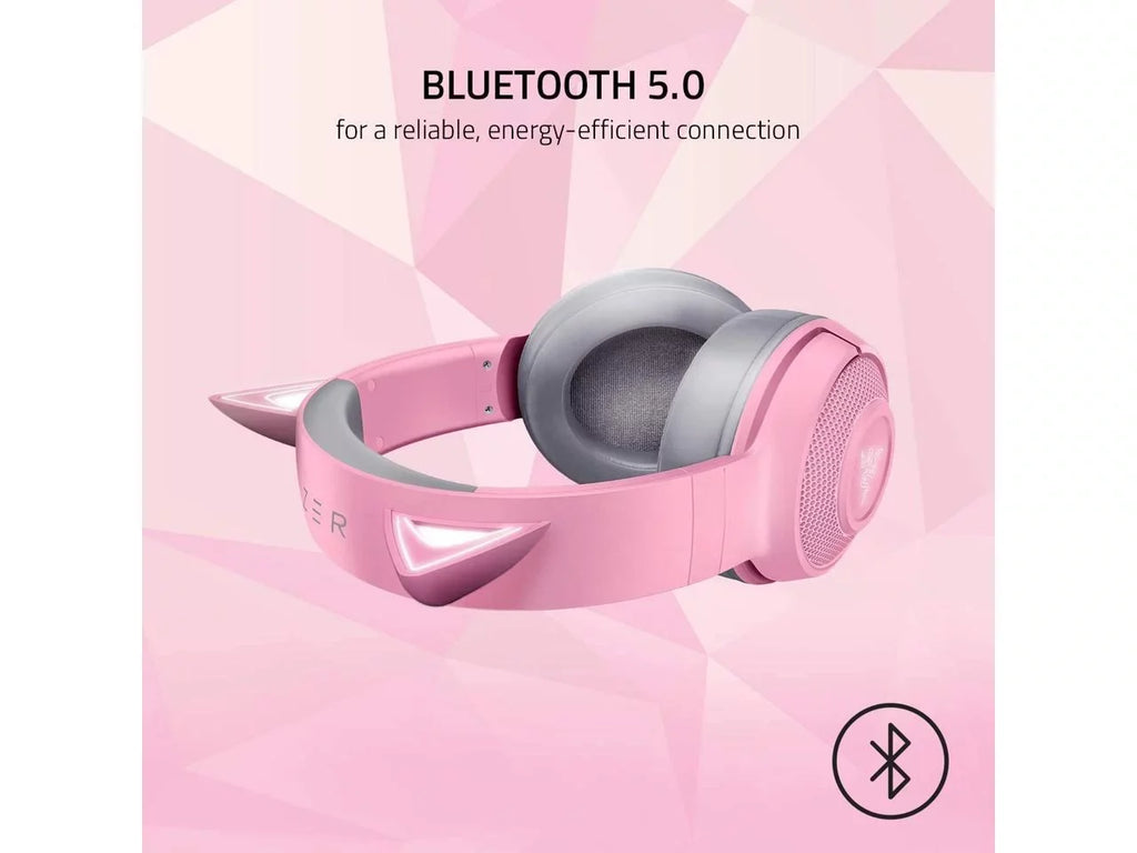 Razer Kraken  Kitty Edition: Bluetooth 5.0-40ms Low Latency Connection - Custom-Tuned 40mm Drivers - Beamforming Microphone - Powered by Razer Chroma - Quartz Pink