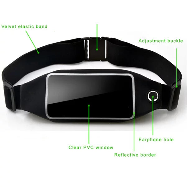 Black Sports Running Workout Waist Bag Belt Case w Retractable Headset  Handsfree Earphone Mic  for Samsung Galaxy  (-)  - Sony Xperia  Z4v Z3v +     XZs