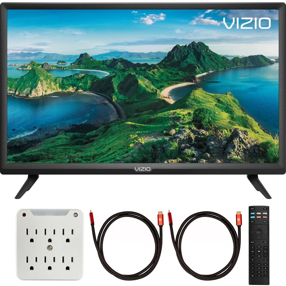 Vizio D24f- -Series 24 inch Class Smart  2019 Bundle with Deco Gear Pack Of 2 6FT Universal 4K  2.0 Cable and 6-Outlet Surge Adapter with Night Light