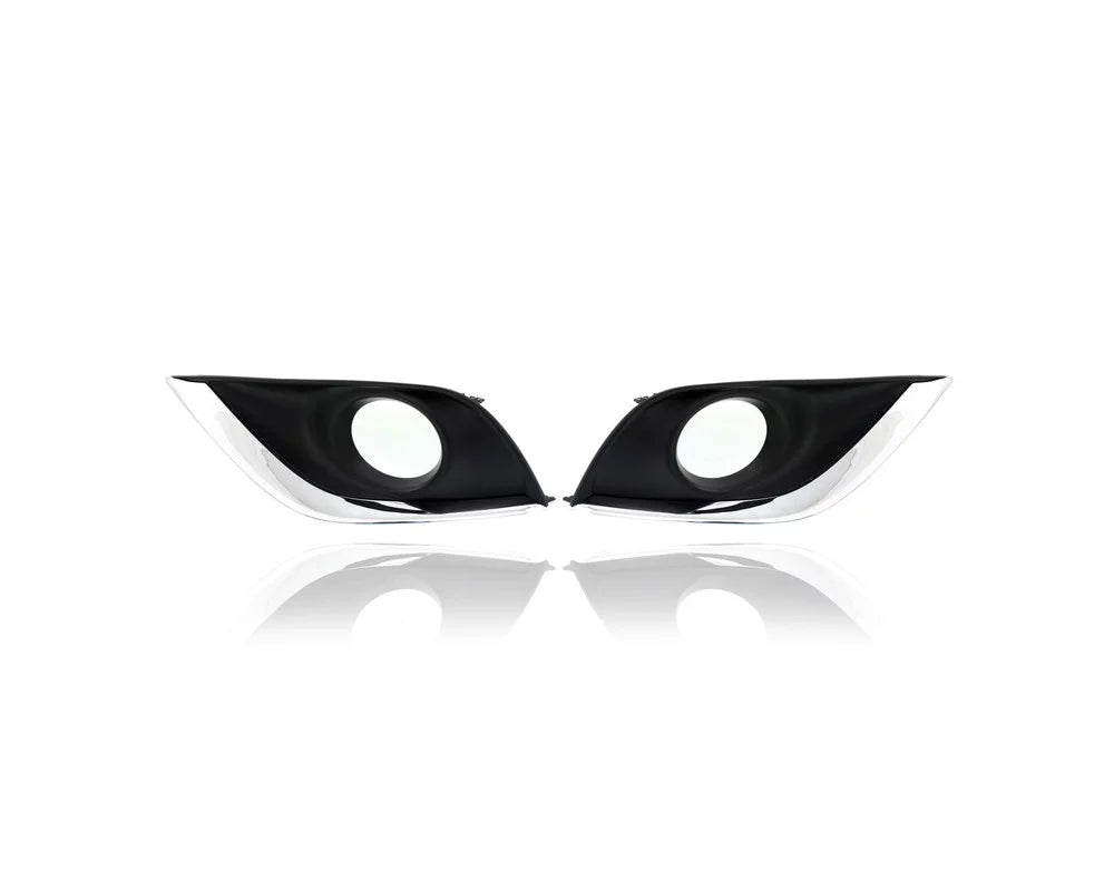 Fog Light Cover - Compatible/Replacement for '15-19 Nissan Versa Sedan //- Bezel With Hole Black & Chrome Molding - Pair, Left Driver + Right Passenger Set - 622566W80A, 622576W80A