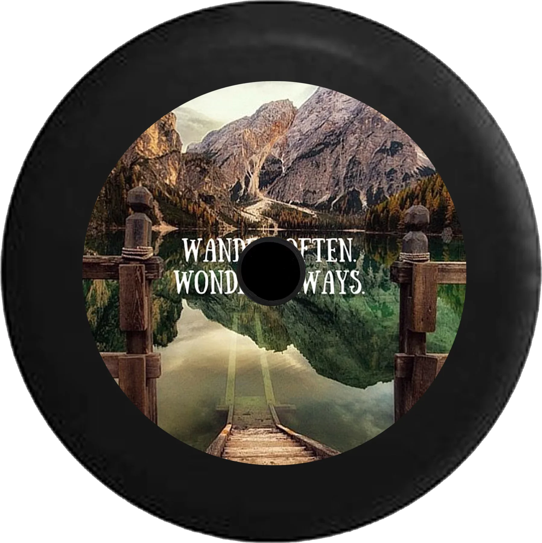 2018 2019 Wrangler  Backup Camera Wander Often Wonder Always Beach Lake Dock Moutains Quote Spare Tire Cover for Jeep  32 Inch