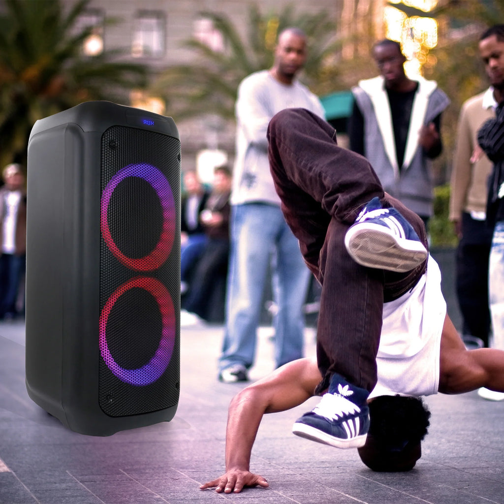 beFree Sound Dual 8 Inch Bluetooth Wireless Portable Party Speaker with Reactive Lights