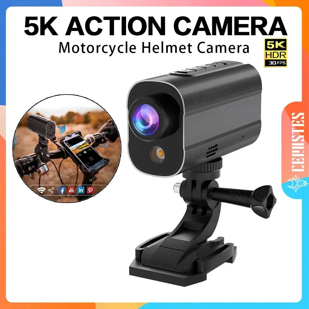 5K Action Camera Road Bike Motorcycle Helmet Camera Anti Shake Riding Bicycle Drive Recorder with Led Light WiFi Sport