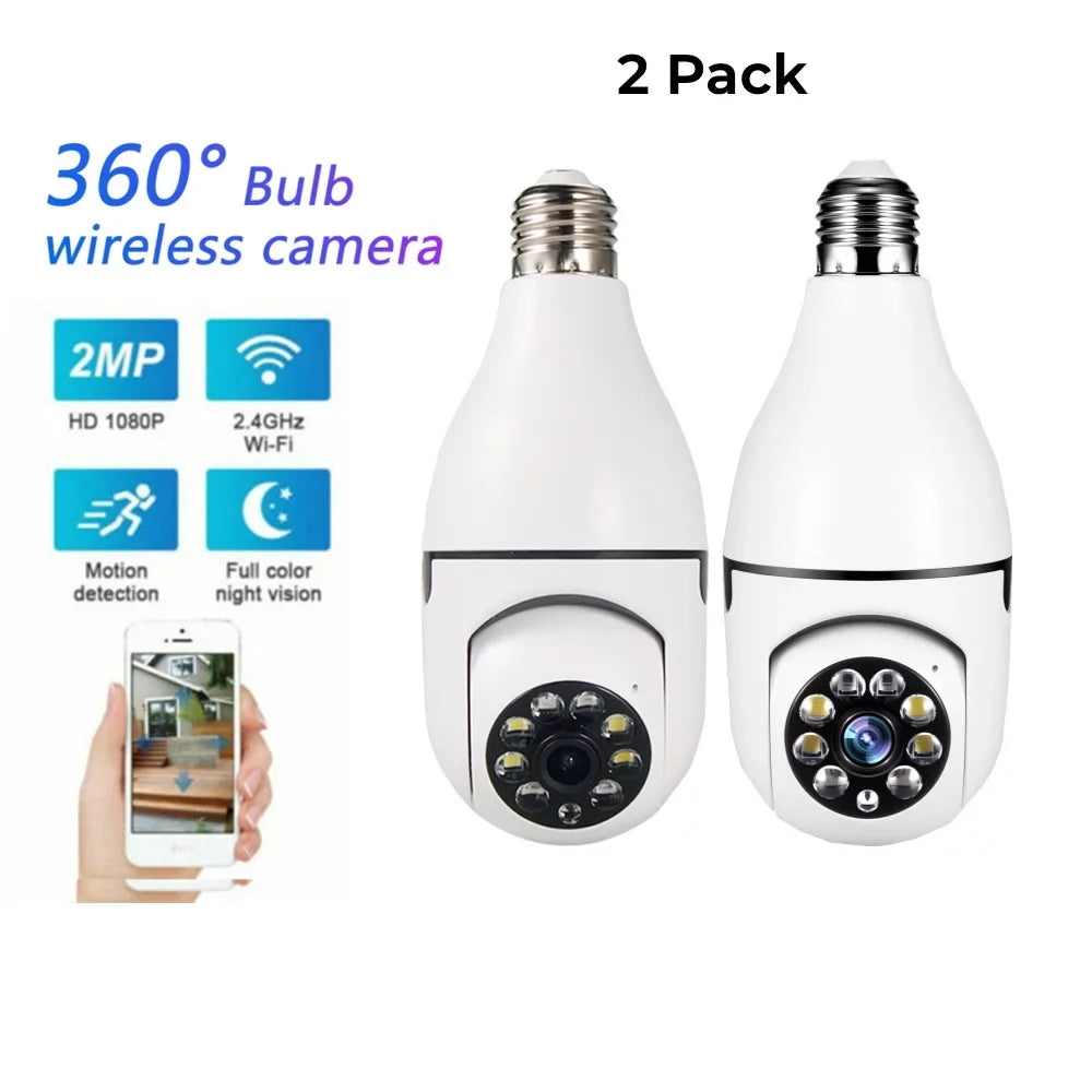 JahyShow 5GHz  Light Bulb Camera, 1080P Home Surveillance Cameras Wireless  with 360 Degree Panoramic View Lens, Night Vision, Remote Viewing, Motion Detection, Two Way Audio (2 Pack)