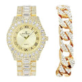 Big Rocks Fully Iced Out Diamond Mens Watch w/Easy Read Date & Day - Designer Hip Hop Blinged Out Timepiece -  (- Gold -)