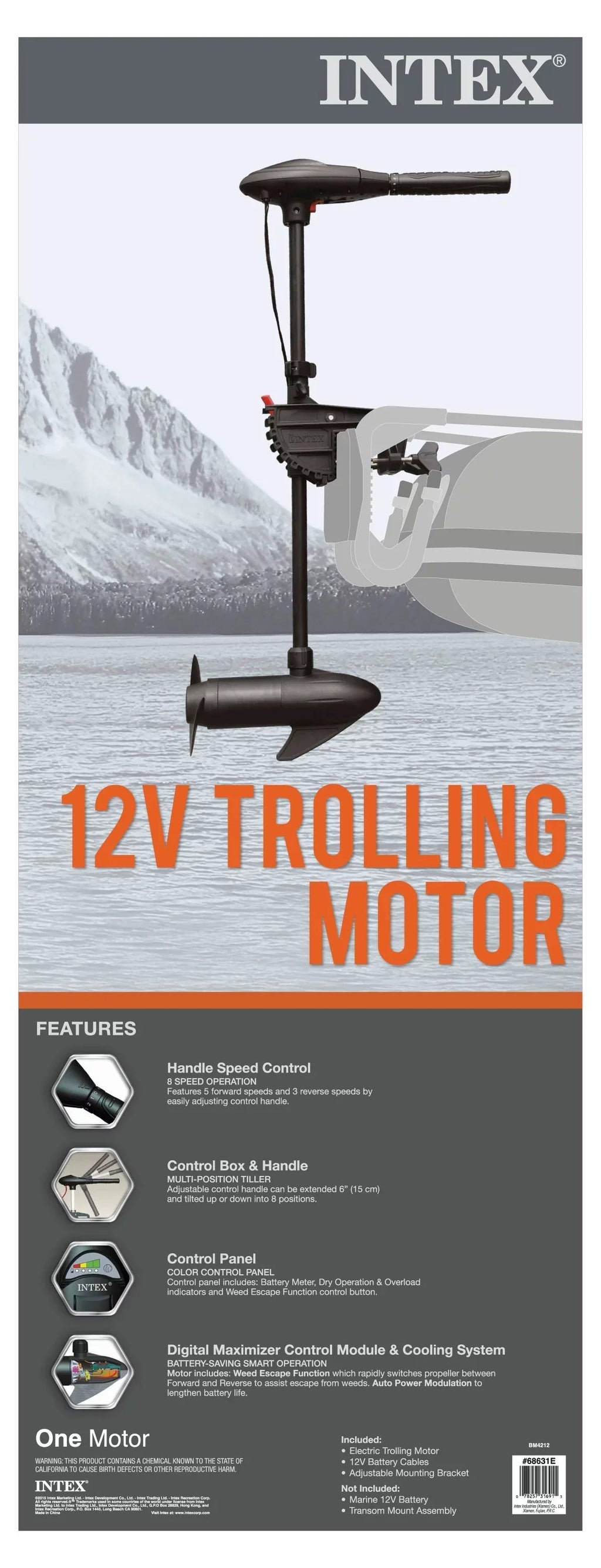 Intex 5 Person Fishing Boat Set w/2 Oars & Eight Speed Trolling Motor