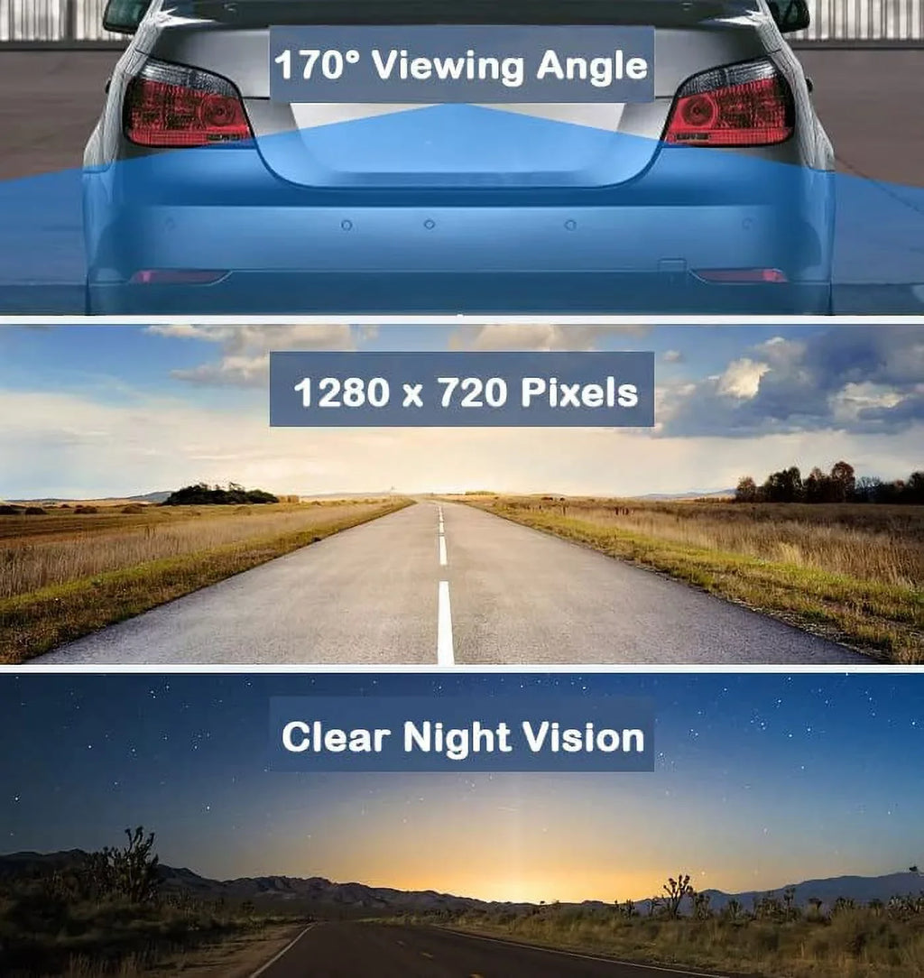 Backup Camera Frame License Plate  Night Vision Rear View 170° Angle Waterproof Compatible with Clarion, Dual, , Jensen, Stinger, Pioneer, SoundStream, Sony, Kenwood, , Rockford