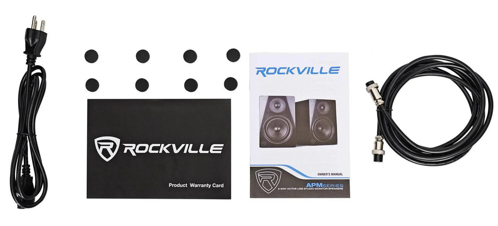 (2) Rockville  8"  Studio Monitor Speakers+28" Black Premium Stands