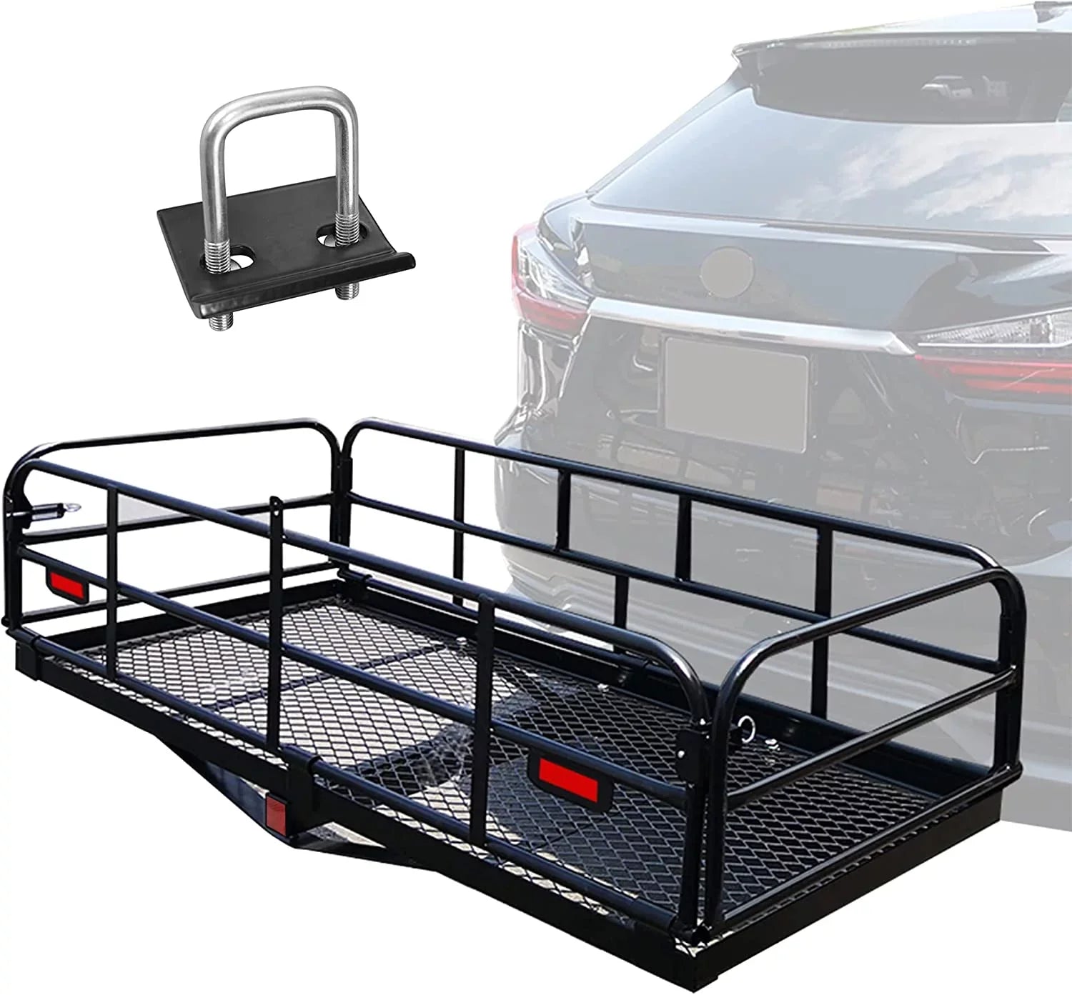 500 Lbs Heavy Duty Hitch Mount Cargo Carrier 60" x 24" x 14.4" Folding Cargo Rack Rear Luggage Basket Fits 2" Receiver for Car  Camping Traveling