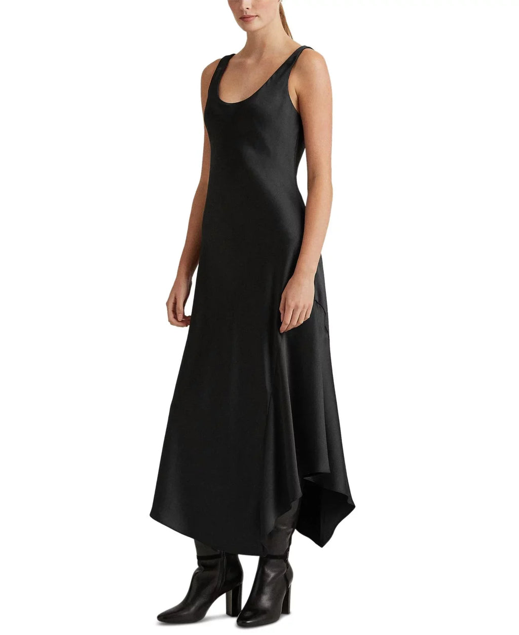 Lauren Ralph Lauren Satin Charmeuse Dress, Black, 14