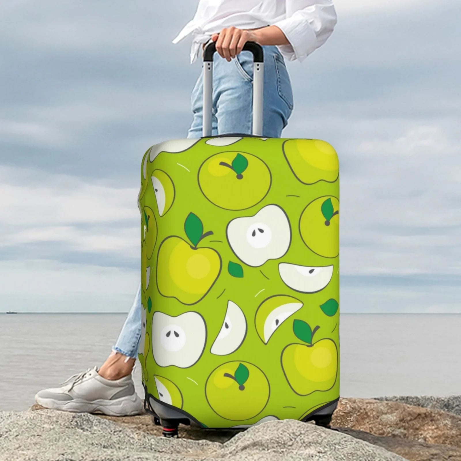 Junzan Green Apple Print Washable Luggage Cover - Fashion Suitcase Protector Fits 18-32 Inch Luggage