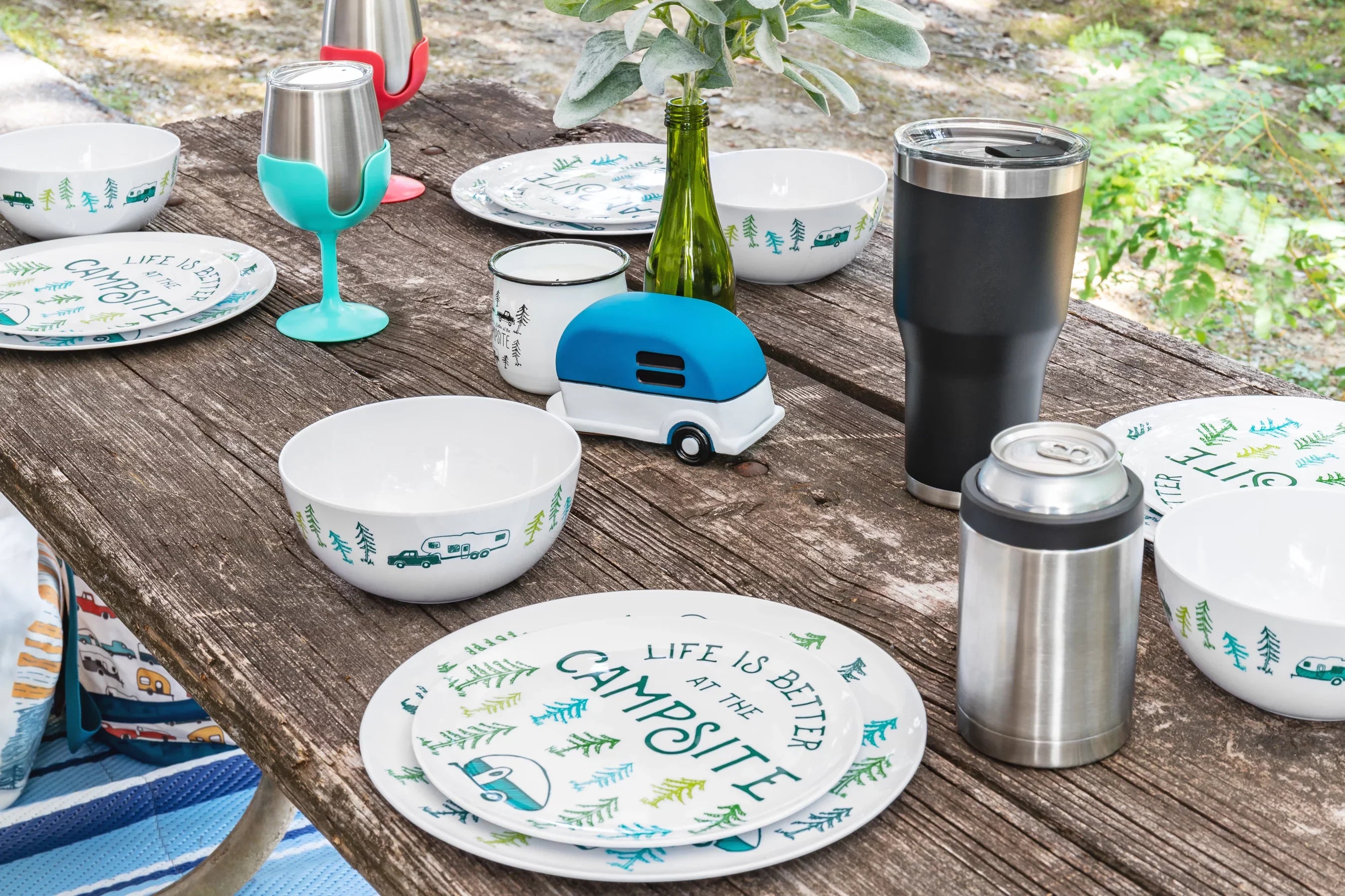 Camco Life is Better at the Campsite Wine Tumblers | Features a Vacuum Insulated Kitchen Grade 18/8 Stainless Steel Construction, 4 Colorful Removable Stems, and Comes in a 8oz Size (53068)