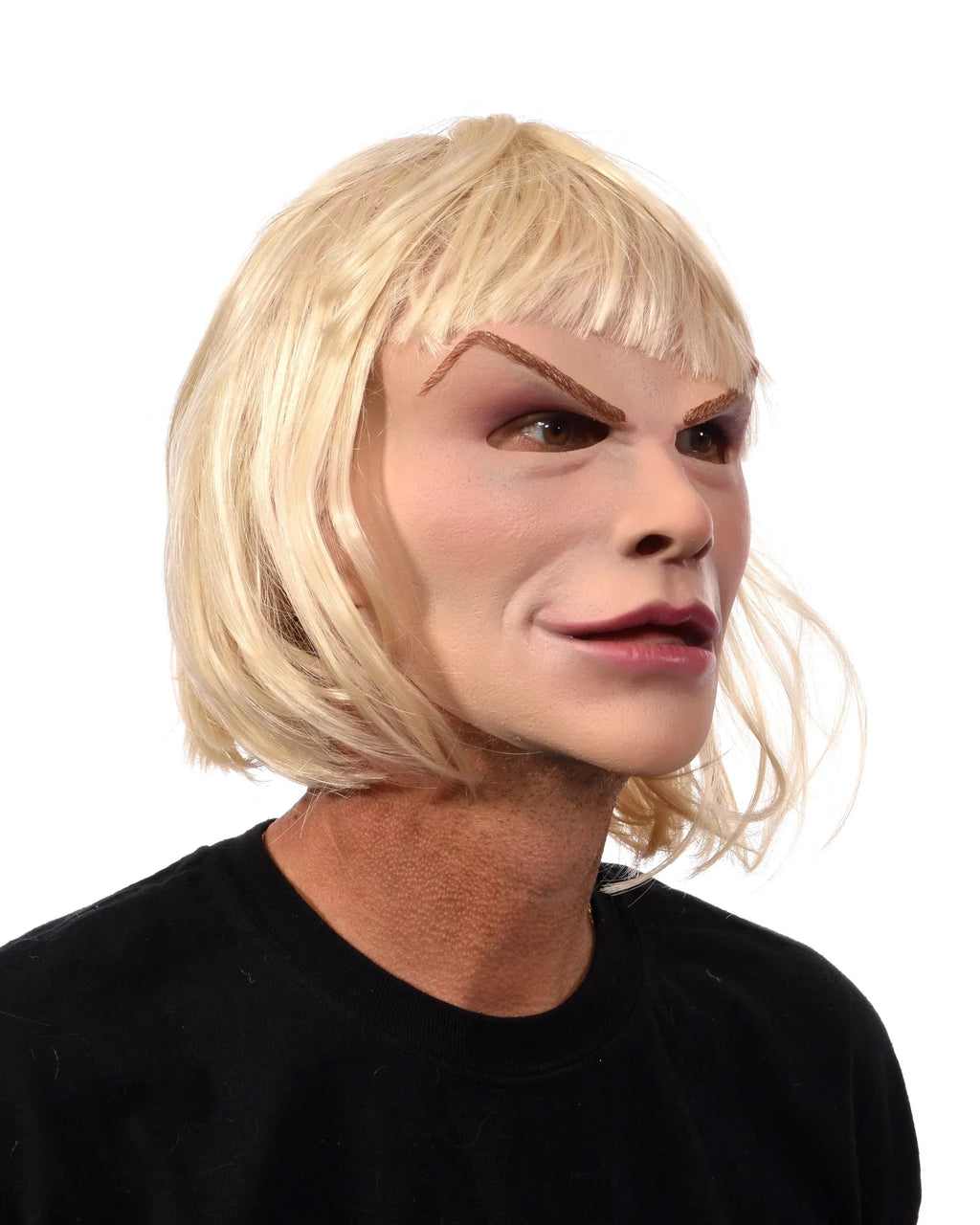Blonde Woman Female Latex Face Mask with attached Blonde Hair