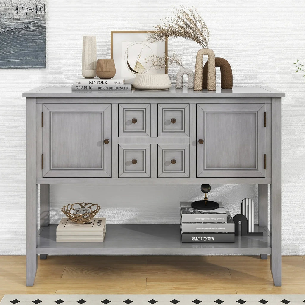 Cambridge Series Ample Storage Vintage Console Table with Four Small Drawers and Bottom Shelf for Living Rooms  Entrances and Kitchens (Espresso     )