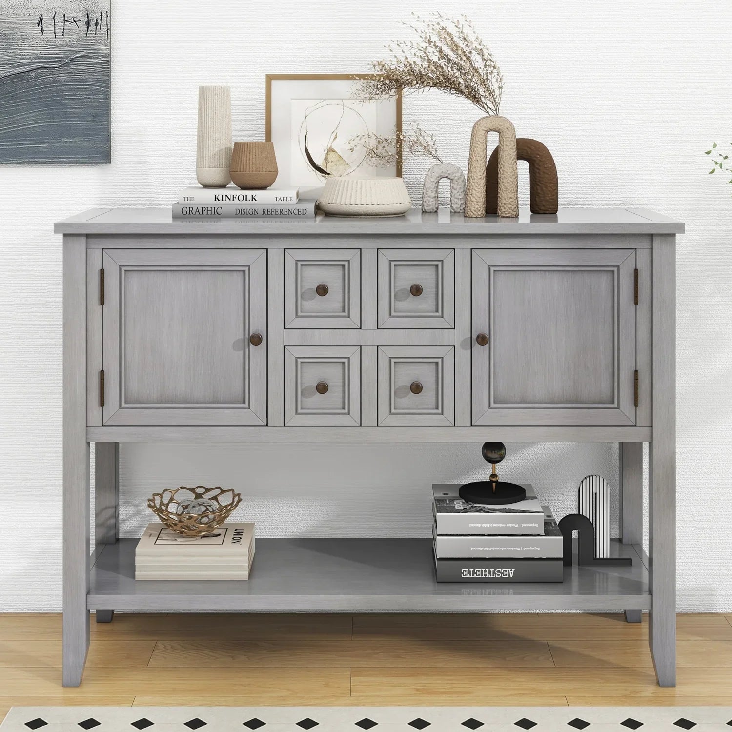 Cambridge Series Ample Storage Vintage Console Table with Four Small Drawers and Bottom Shelf for Living Rooms  Entrances and Kitchens (Espresso     )