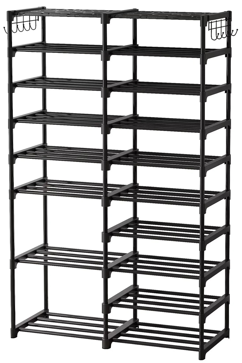 Fiuion Shoe Rack Organizer  9 Tiers Shoe Storage Shelf 32-40 Pairs Shoe Stand for Closet Boot Organizer with 2 Hooks Removable Dustproof Large Stackable Shoe Tower for Shoe Boot Storage, Black