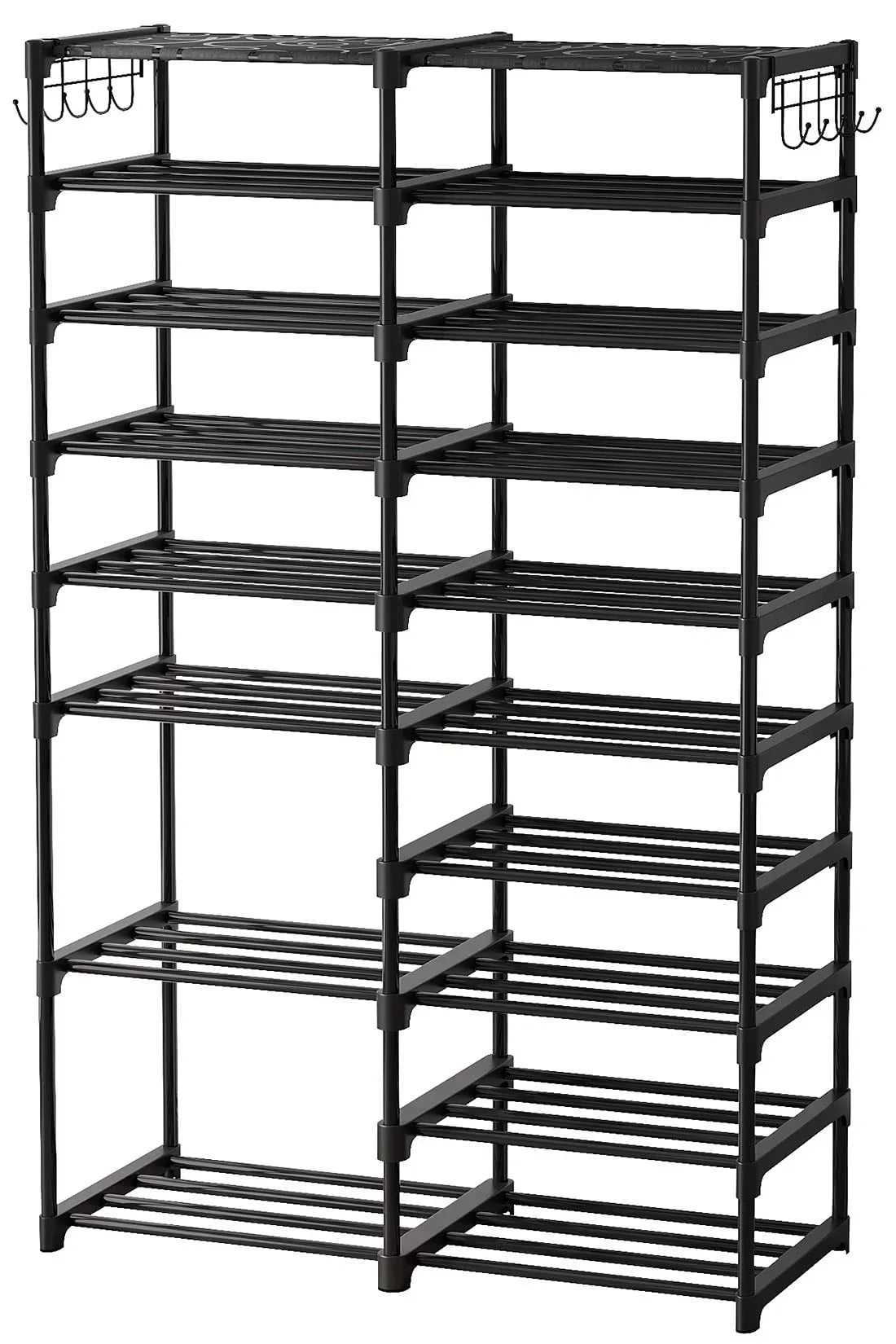 Fiuion Shoe Rack Organizer  9 Tiers Shoe Storage Shelf 32-40 Pairs Shoe Stand for Closet Boot Organizer with 2 Hooks Removable Dustproof Large Stackable Shoe Tower for Shoe Boot Storage, Black