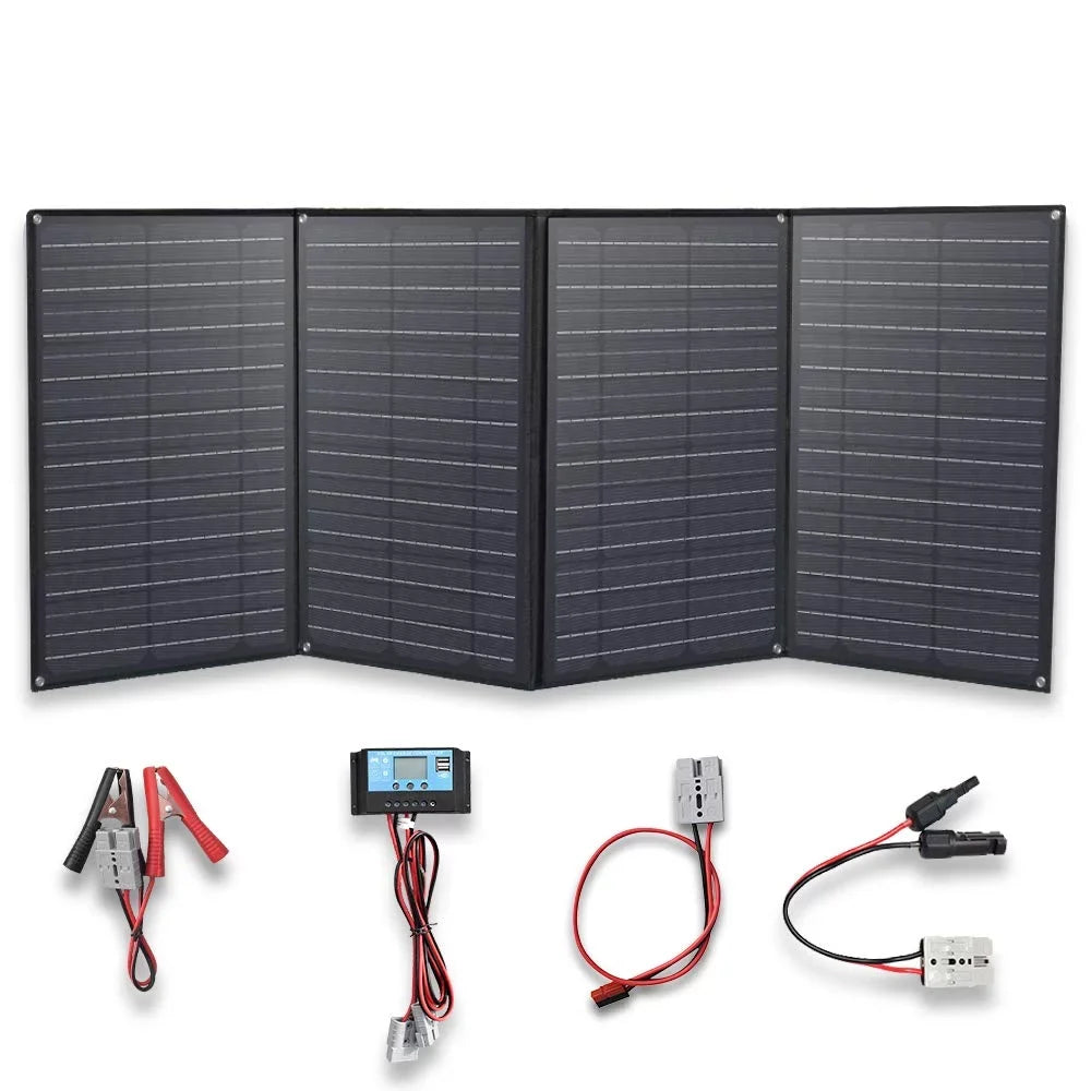 200w 12v Foldable Solar Panel Kit 4 x 50 watt Solar Charger 20A Charge Controller for Camping, Hiking, 12 volt Outdoor Leisure Battery Power Generator Station Black