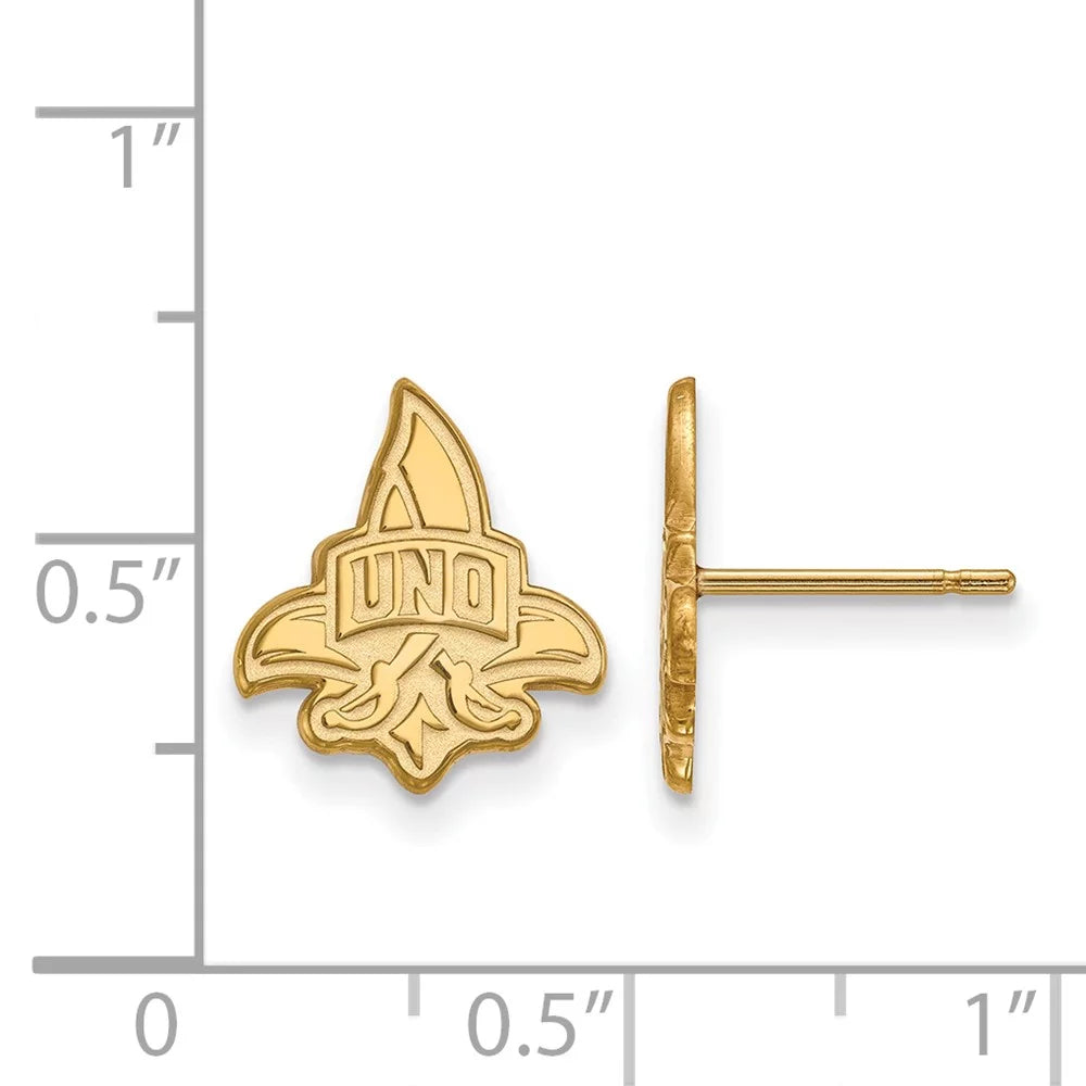 14k Yellow Gold Official Licensed Collegiate University of New Orleans () Small Post Earrings
