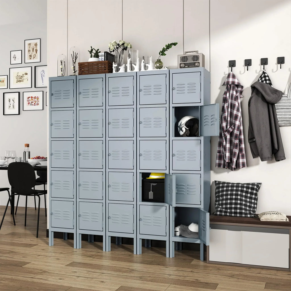 66" Metal Storage Cabinet Locker for School, Gym, Home Office, Steel Locker Cabinet With 5 Doors for Employees, Students