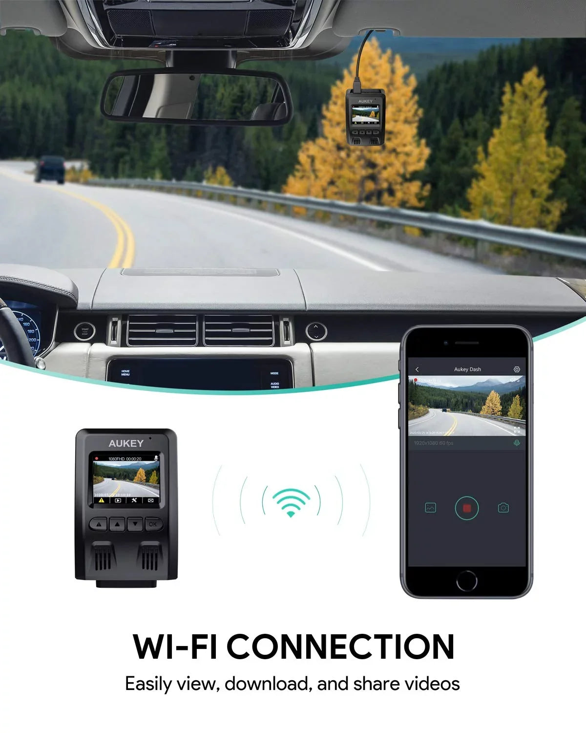 Wifi Dash Cam, 1080P  Dash Camera for Cars, 6-Lane 170-Degree Wide Angle Lens Car Camera, Black-