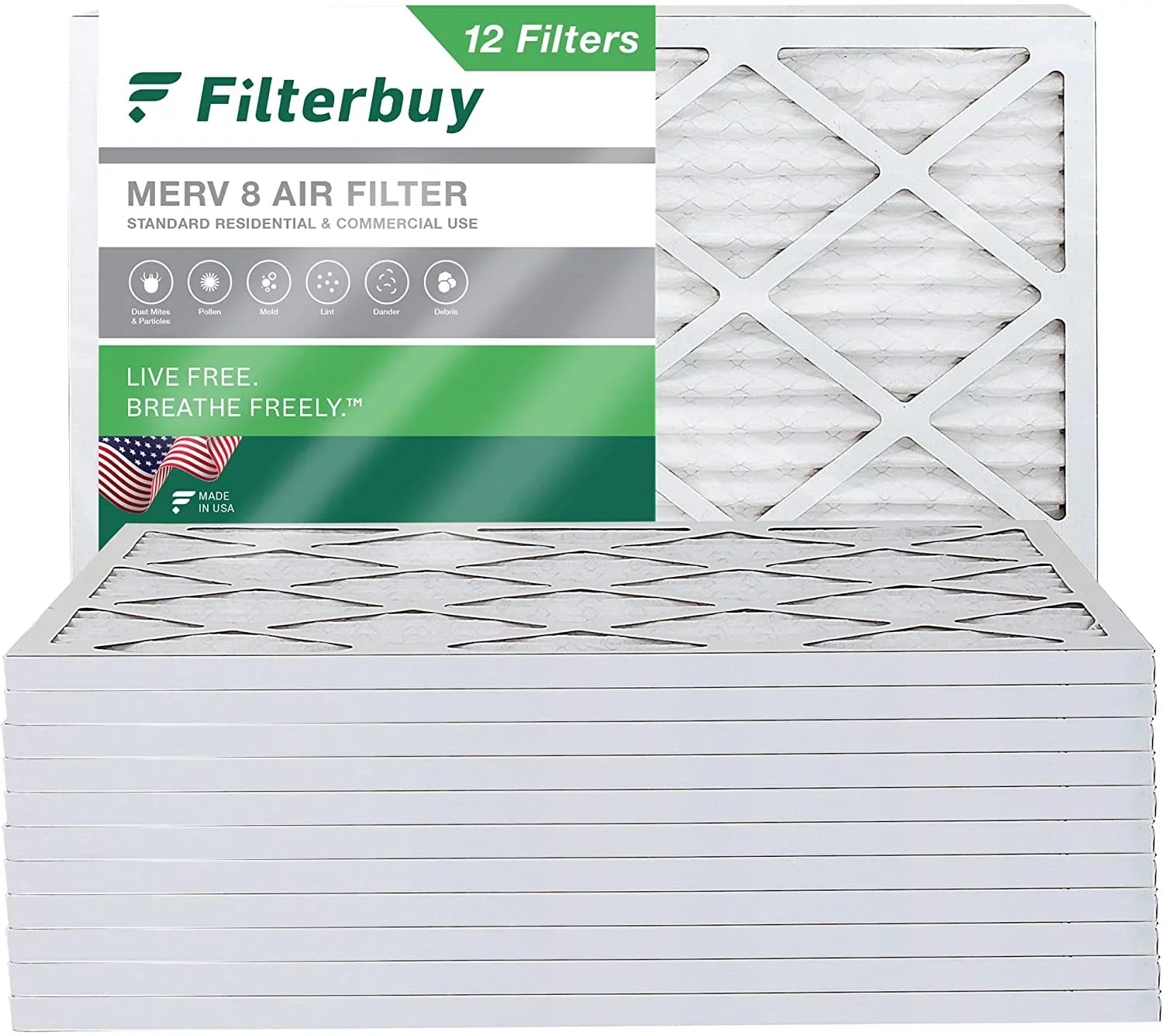 Filterbuy 15x20x1  8 Pleated   Furnace Air Filters (12-Pack)