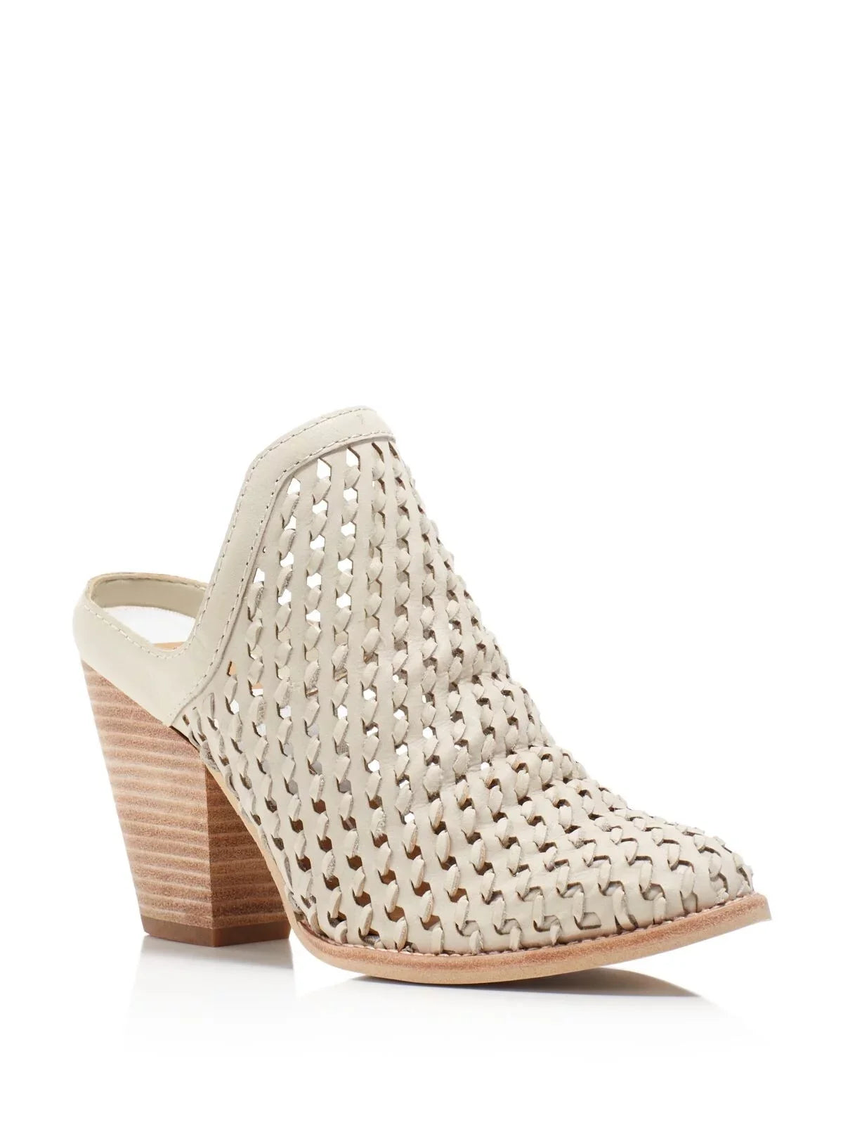 Womens Ivory Woven Padded Hudson Almond Toe Block Heel Slip On Leather Heeled Mules Shoes 9