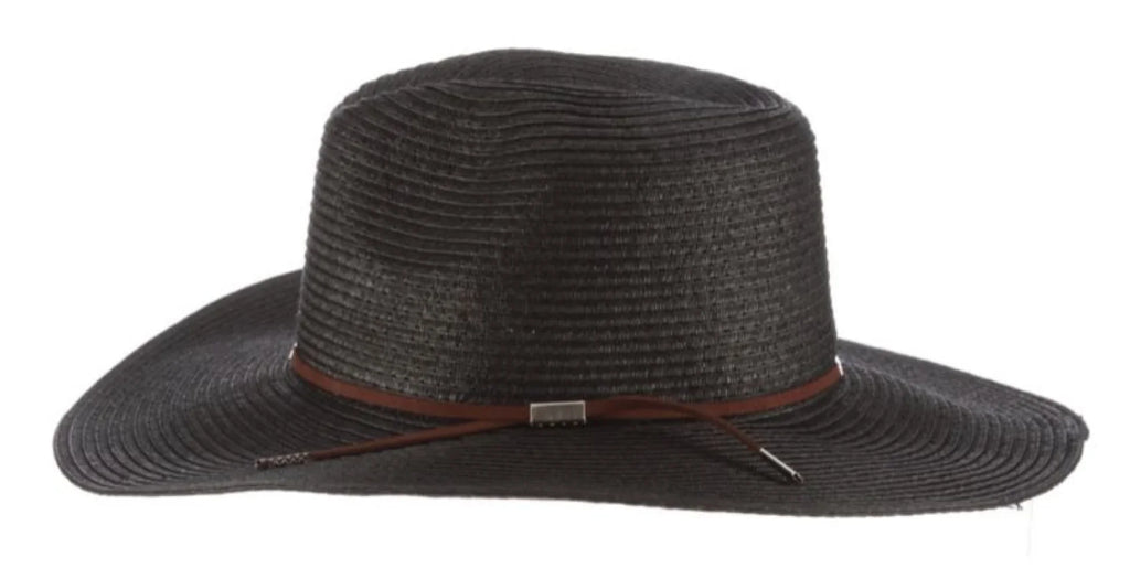 Scala - Braid Safari Hat with Faux Suede Trim- Black. One Size