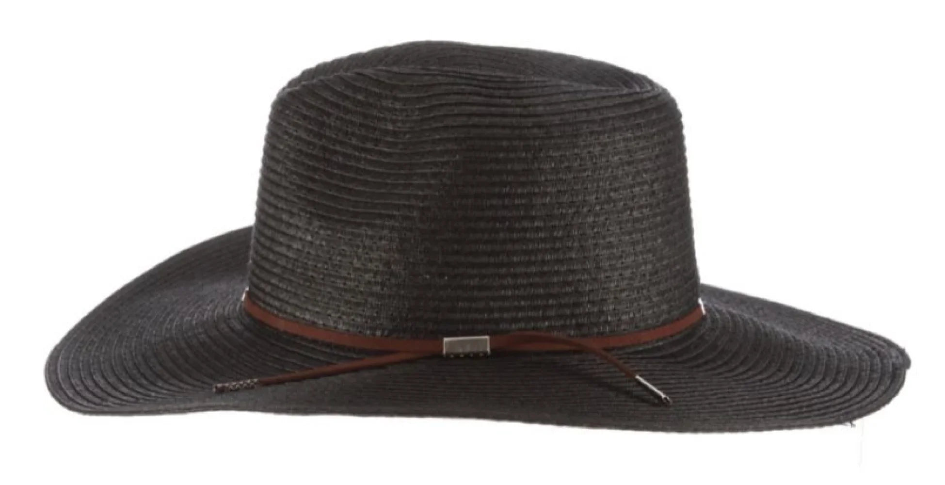Scala - Braid Safari Hat with Faux Suede Trim- Black. One Size
