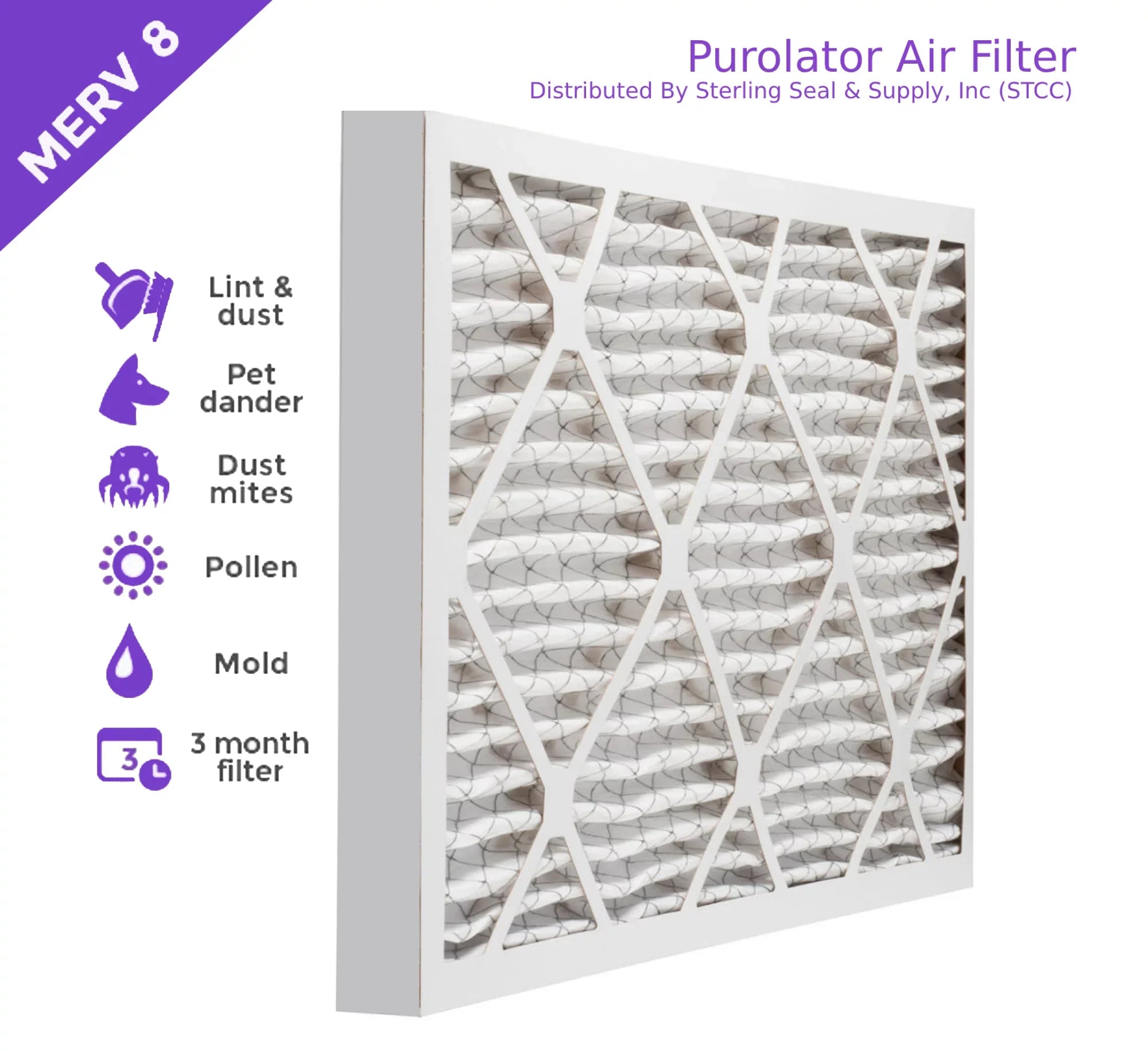 18x22x218x22x2, Purolator  Extended Surface Pleated Air Filter, Mechanical  8, (6 Pack)