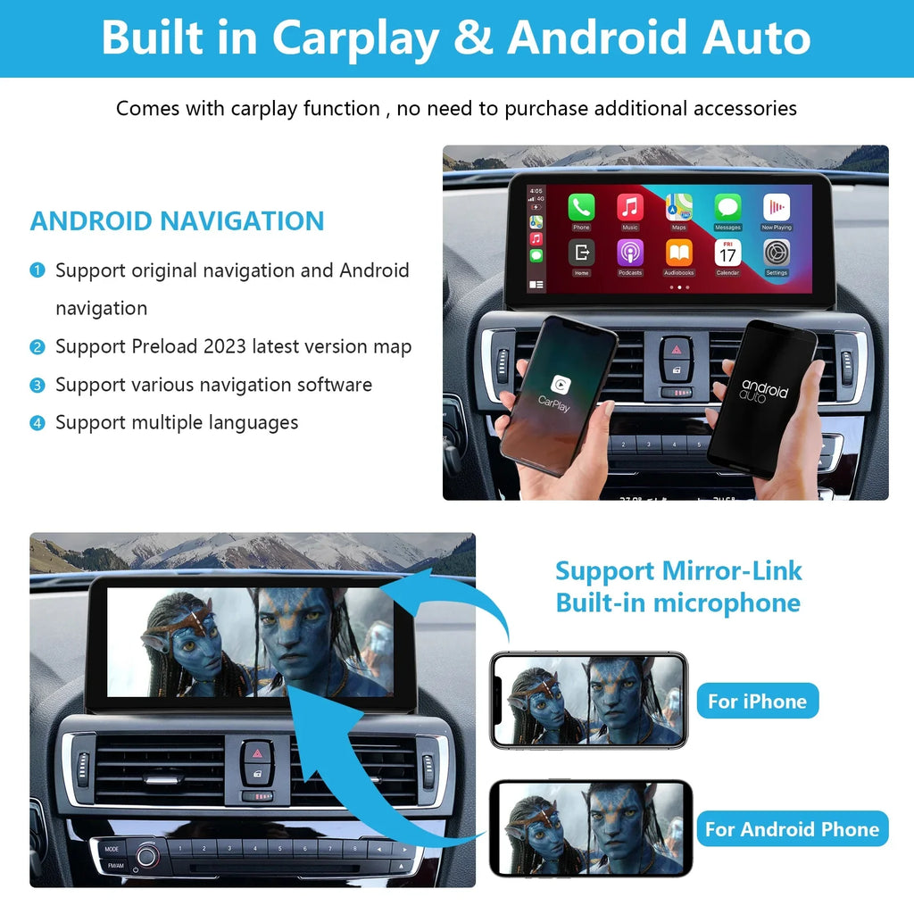 Road Top Android 13 Car Radio 10.25 Inch Touchscreen for 2013-2016  3/4 Series ////// with , Multimedia Car Radio Supports Apple Carplay, Android Auto, Mirrorlink, 8G + 256G