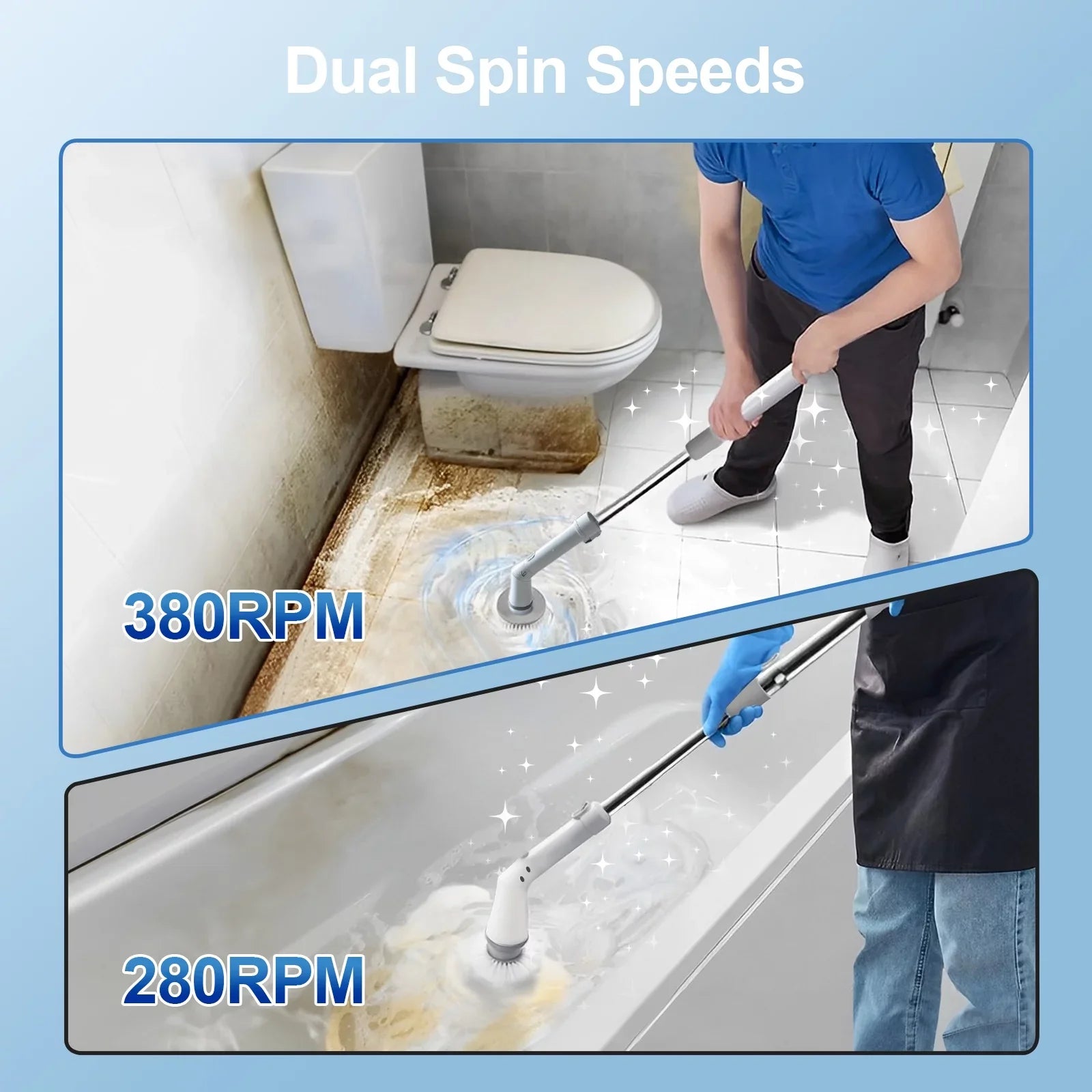 Fixdono Electric Spin Scrubber, 6 Replaceable Cleaning Heads Cordless Cleaning Brush, Bathroom Scrubber for Bathtub, Tile, Floor