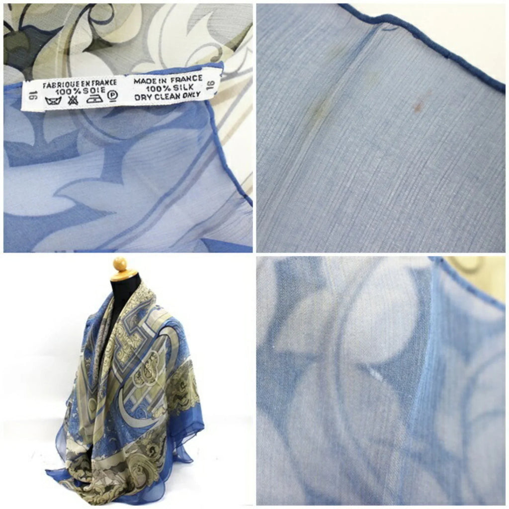 Pre-Owned Hermes Silk Scarf Muffler Carre 140 " " Animals of the Sun Blue  Ladies Chiffon (Good)