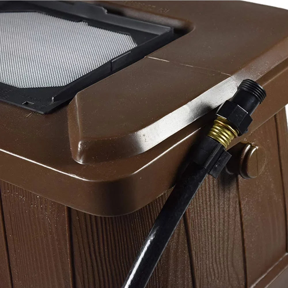 Outdoor 45 Gal Wood Grain Rain Water Catcher Barrel, Brown (2 Pack)
