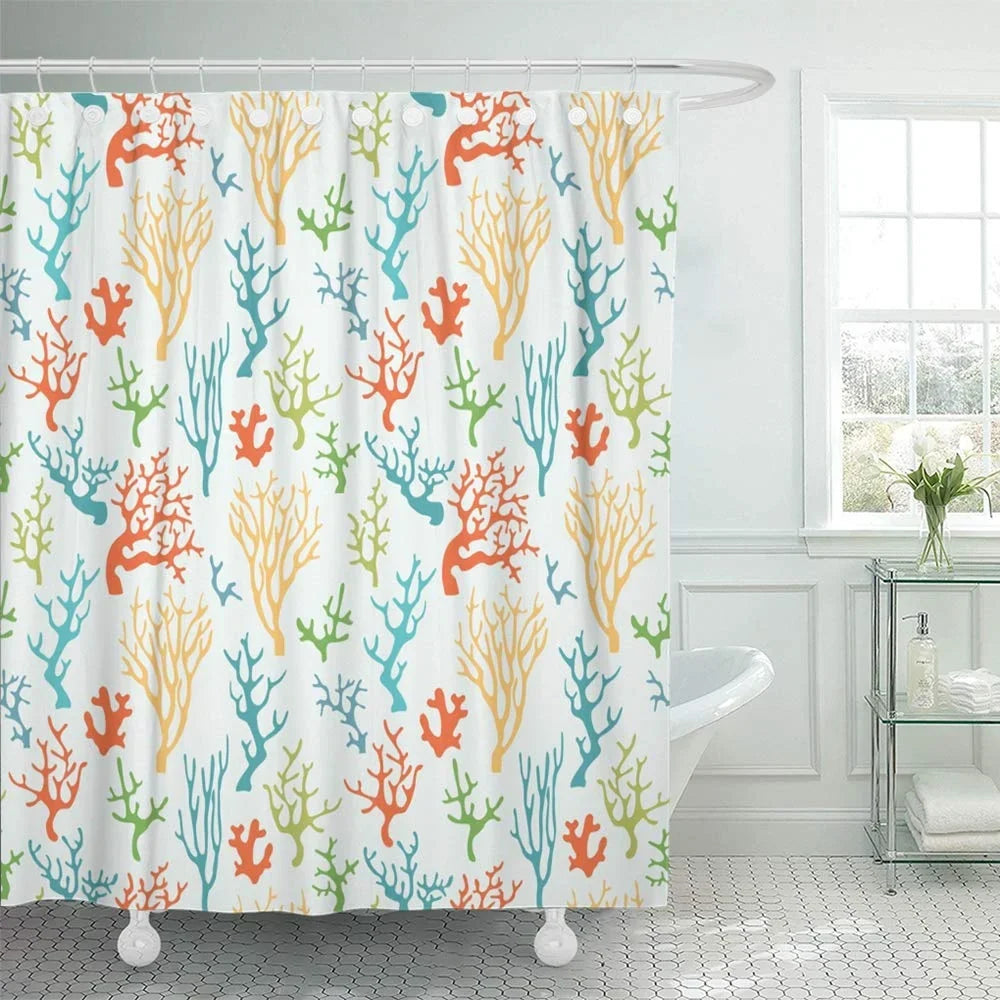 Reef Colorful Coral Ocean Sea Tropical Abstract Graphic Life Marine Shower Curtain Bath Curtain 66x72 inch