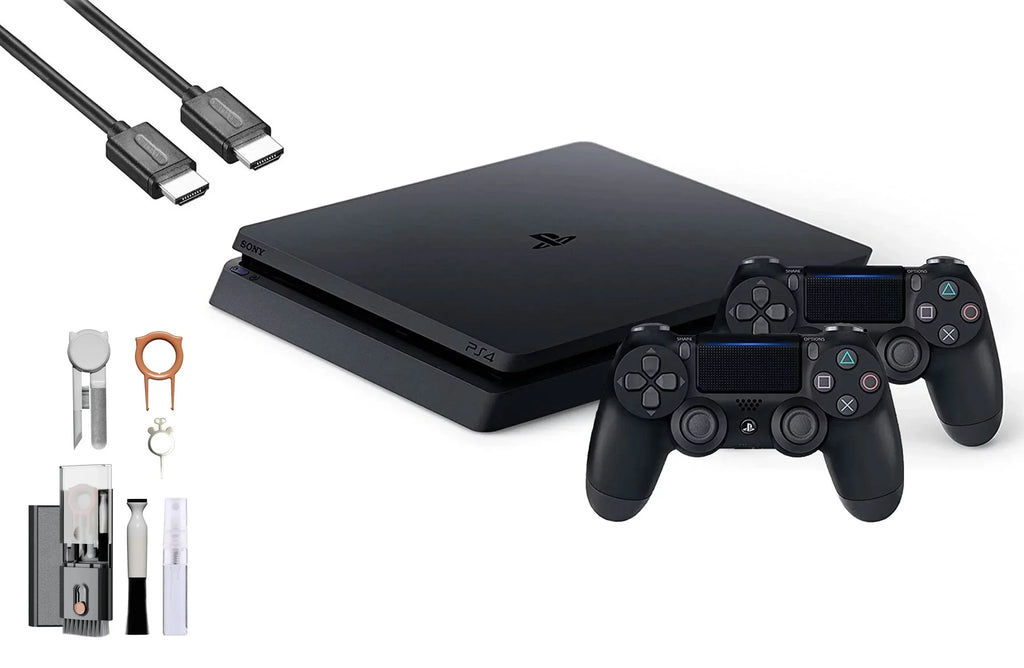 Sony 2215B PlayStation 4 Slim 500GB Gaming Console Black,  Cable 2 Controller With   Cleaning Kit Bundle Like New
